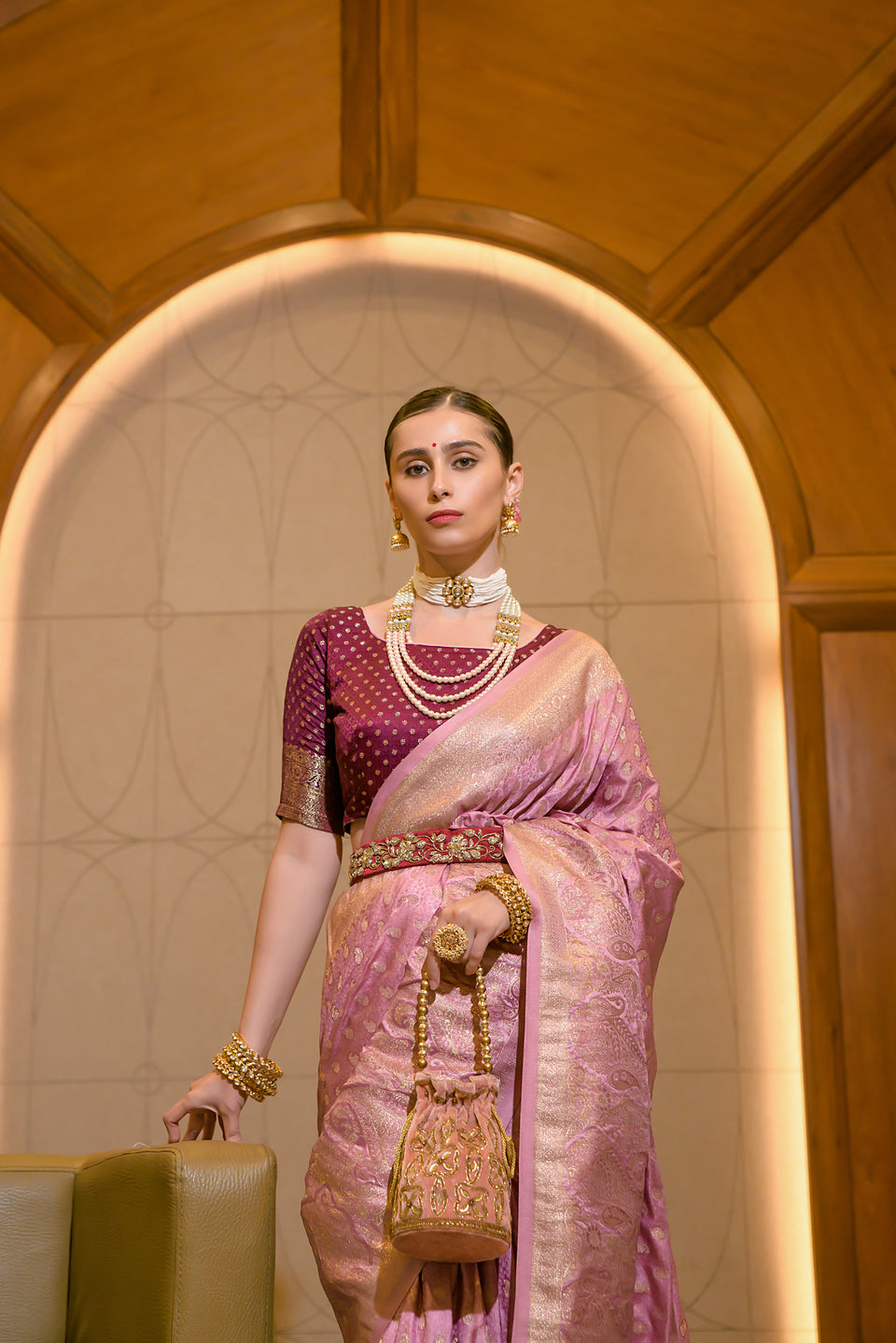 Buy MySilkLove Petite Pink Zari Woven Banarasi Satin Silk Saree Online