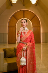 Bridal Red Zari Woven Banarasi Satin Silk Saree