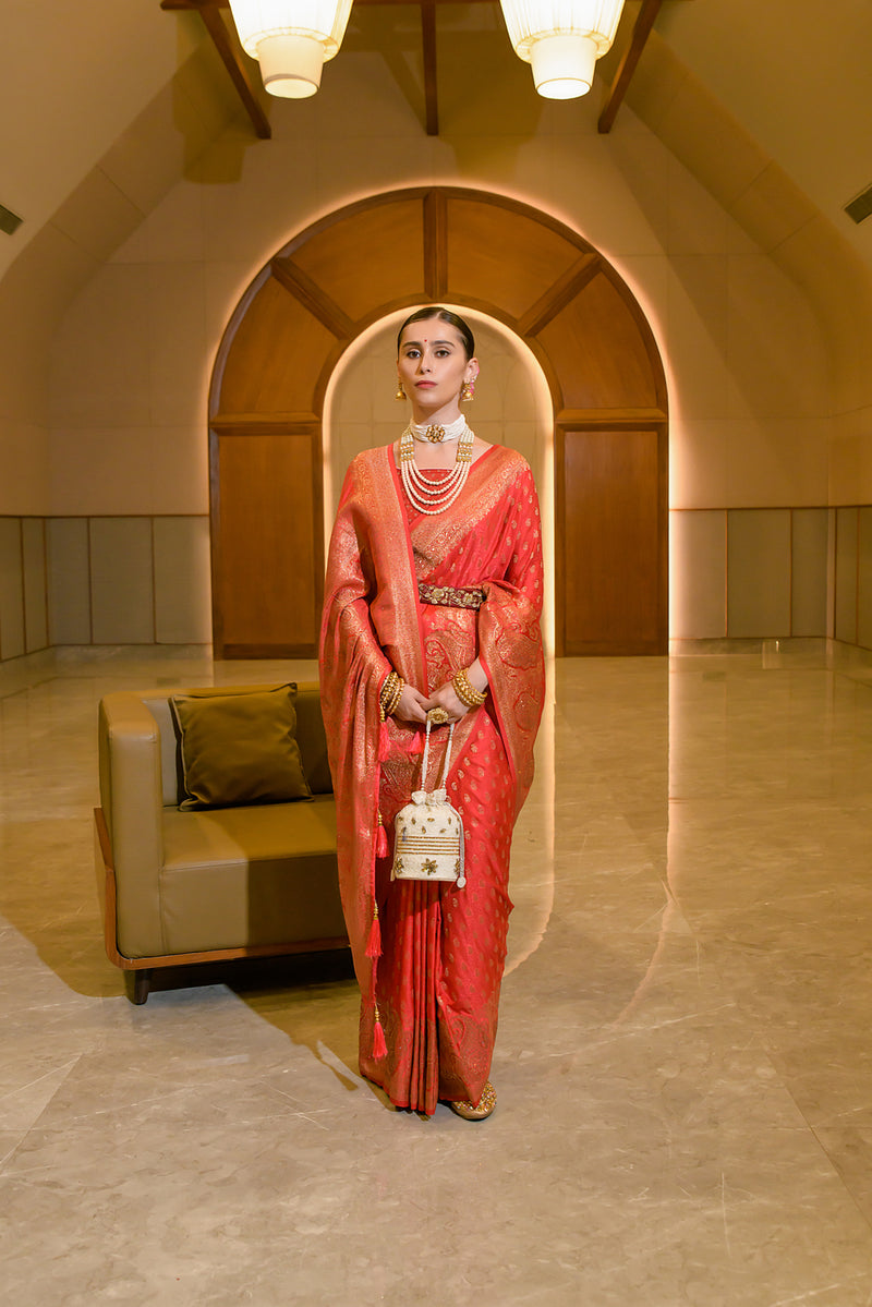 Bridal Red Zari Woven Banarasi Satin Silk Saree
