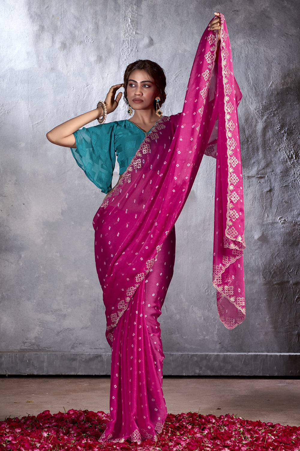 Buy MySilkLove Rose Pink Designer Georgette Bandhani Saree Online