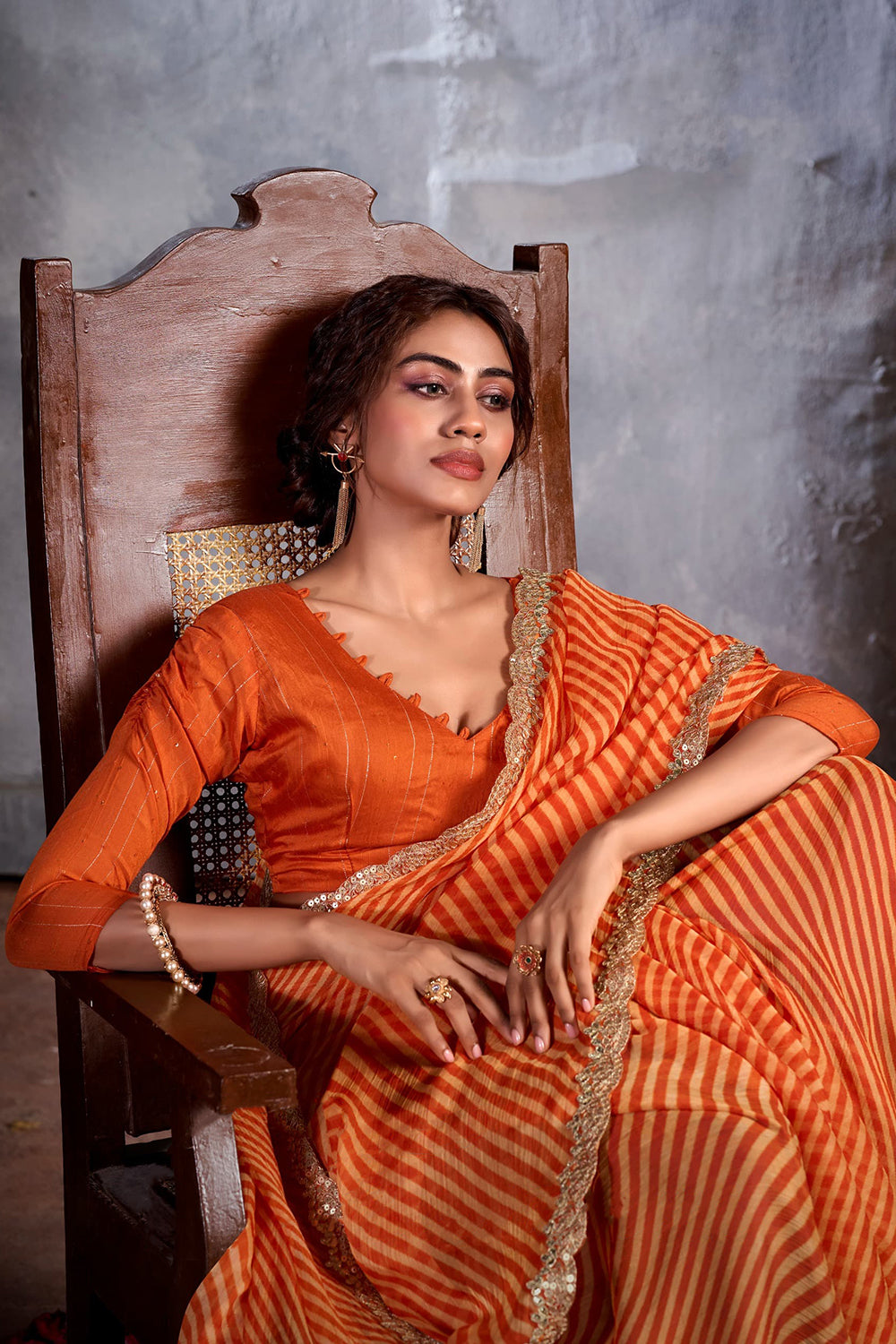 MySilkLove Zest Orange Designer Georgette Bandhani Saree