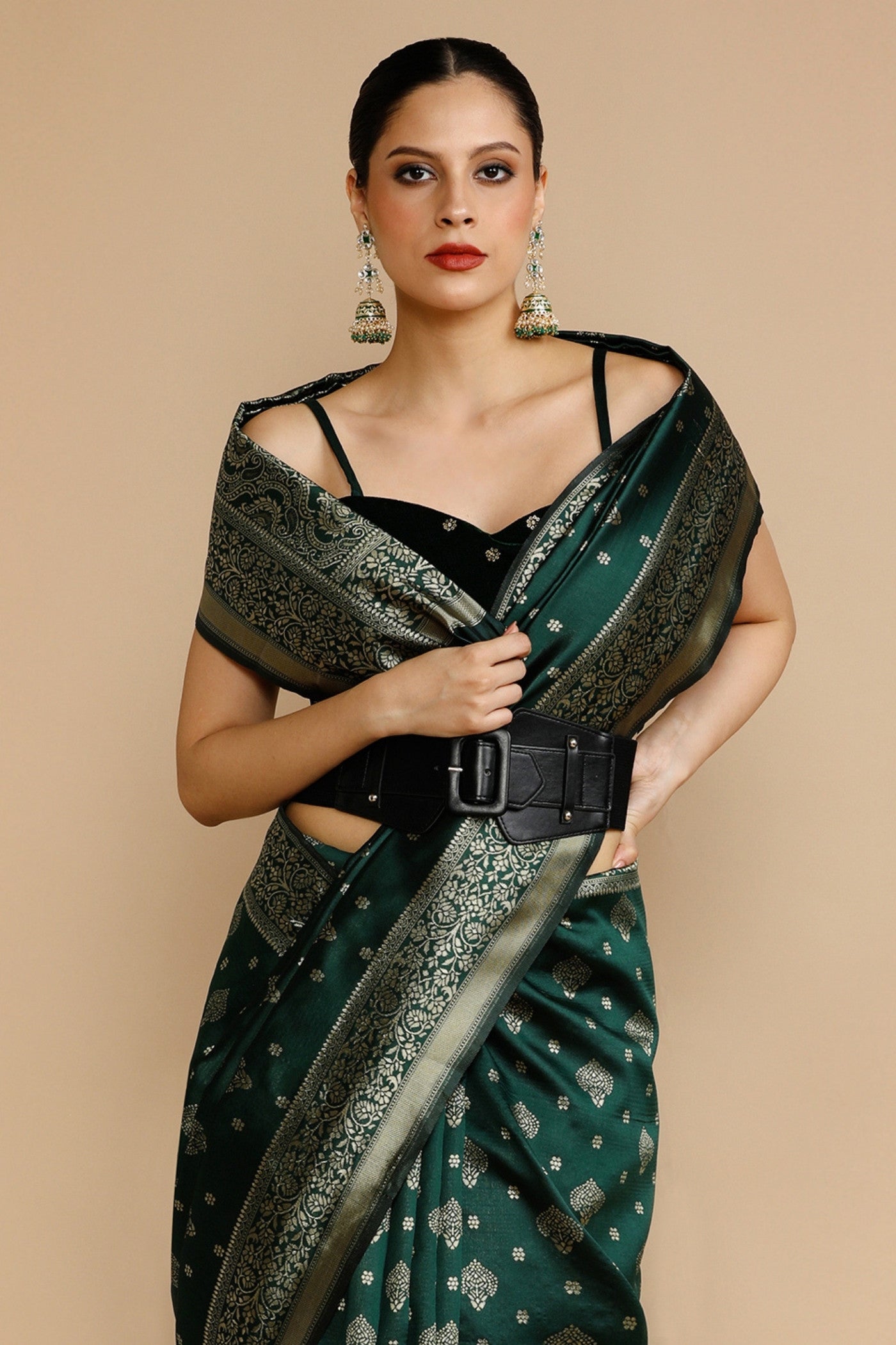 MySilkLove Hunter Green Woven Jacquard Lichi Silk Saree