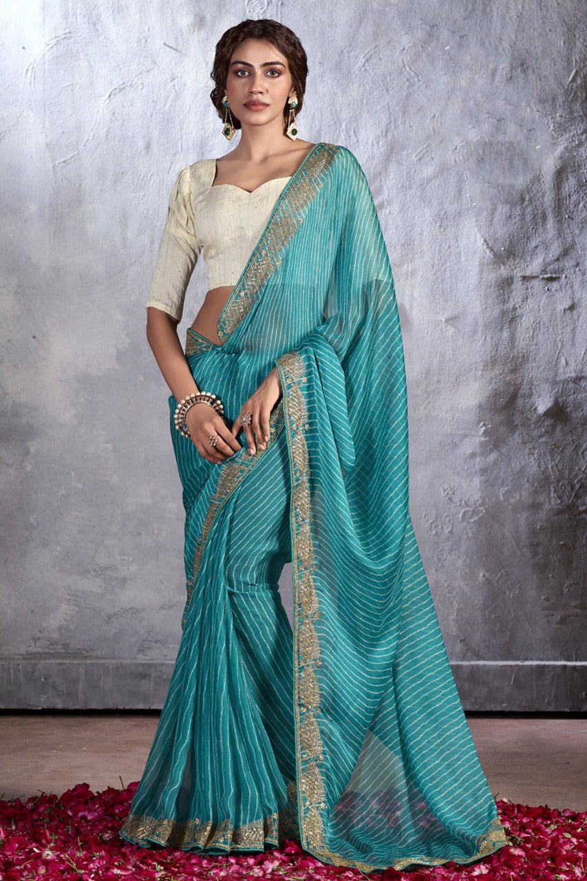 Buy MySilkLove Rainy Blue Designer Georgette Bandhani Saree Online