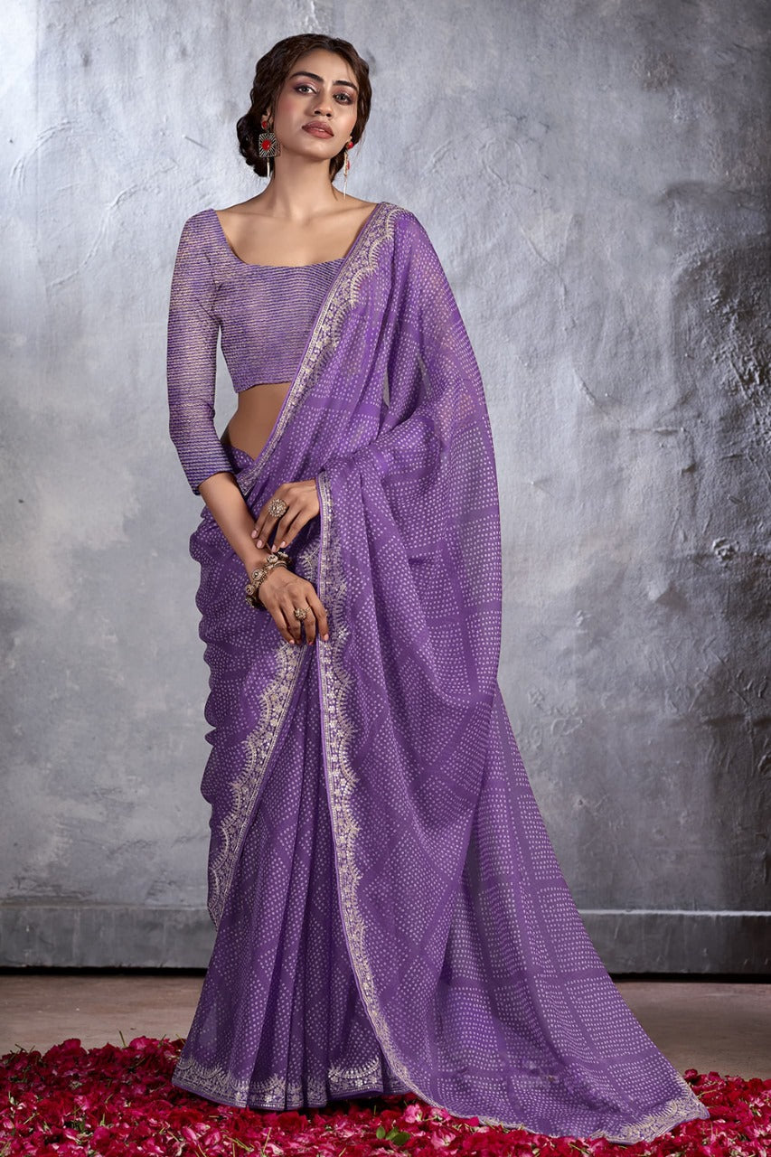 Buy MySilkLove Trendy Purple Designer Georgette Bandhani Saree Online