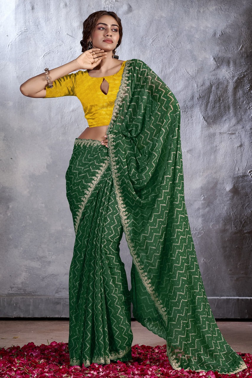 Buy MySilkLove Forest Green Designer Georgette Bandhani Saree Online