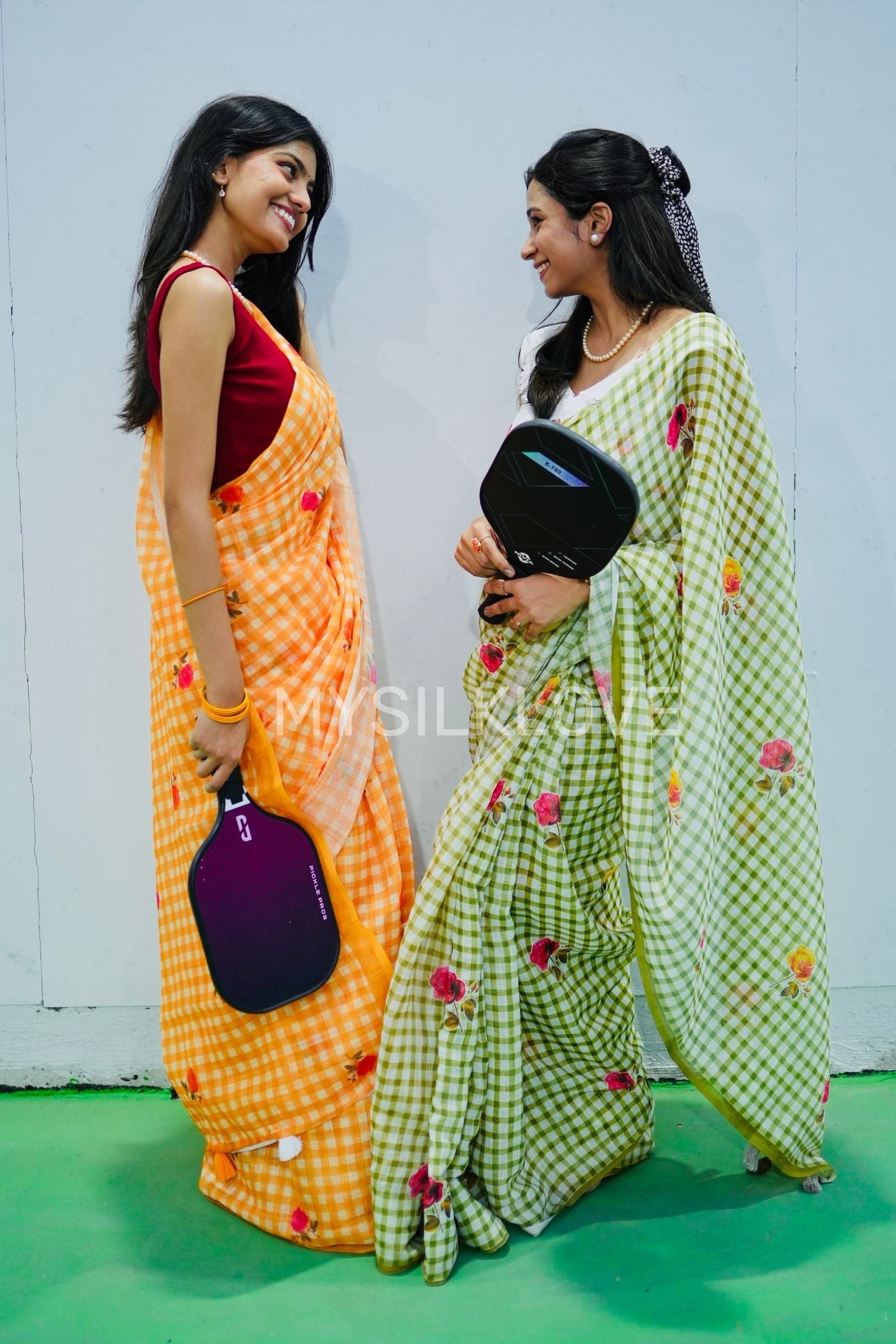 Buy MySilkLove Pista Green Soft Linen Cotton Printed Saree Without Blouse Online