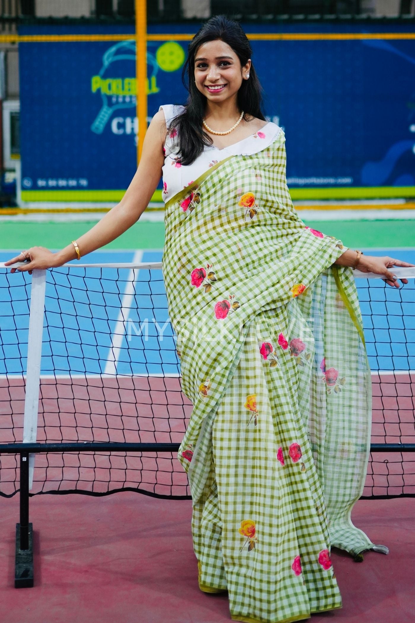 Buy MySilkLove Pista Green Soft Linen Cotton Printed Saree Without Blouse Online