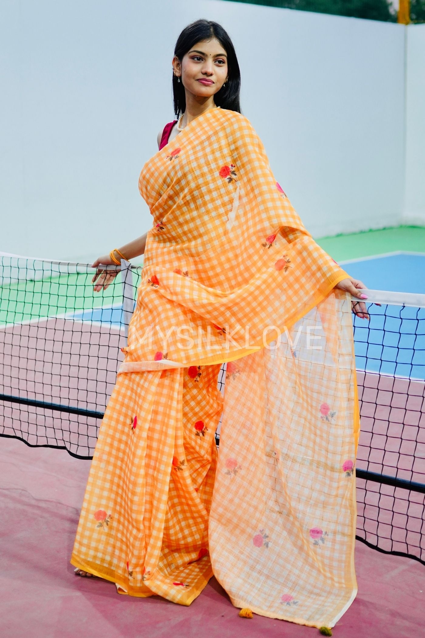 Buy MySilkLove Jonquil Yellow Soft Linen Cotton Printed Saree Online
