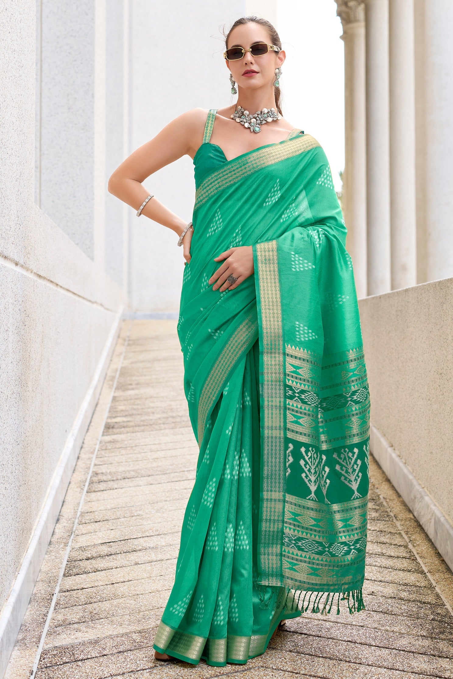 Buy MySilkLove Funk Green Ikkat Woven Banarasi Saree Online