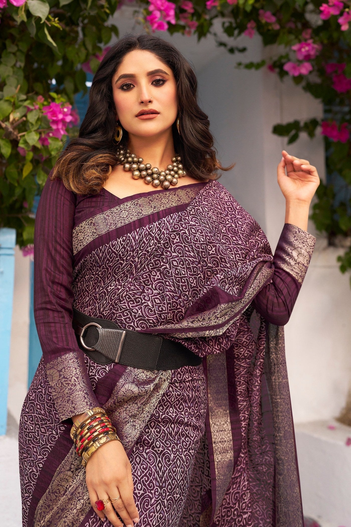 Buy MySilkLove Ferra Purple Banarasi Printed Saree Online