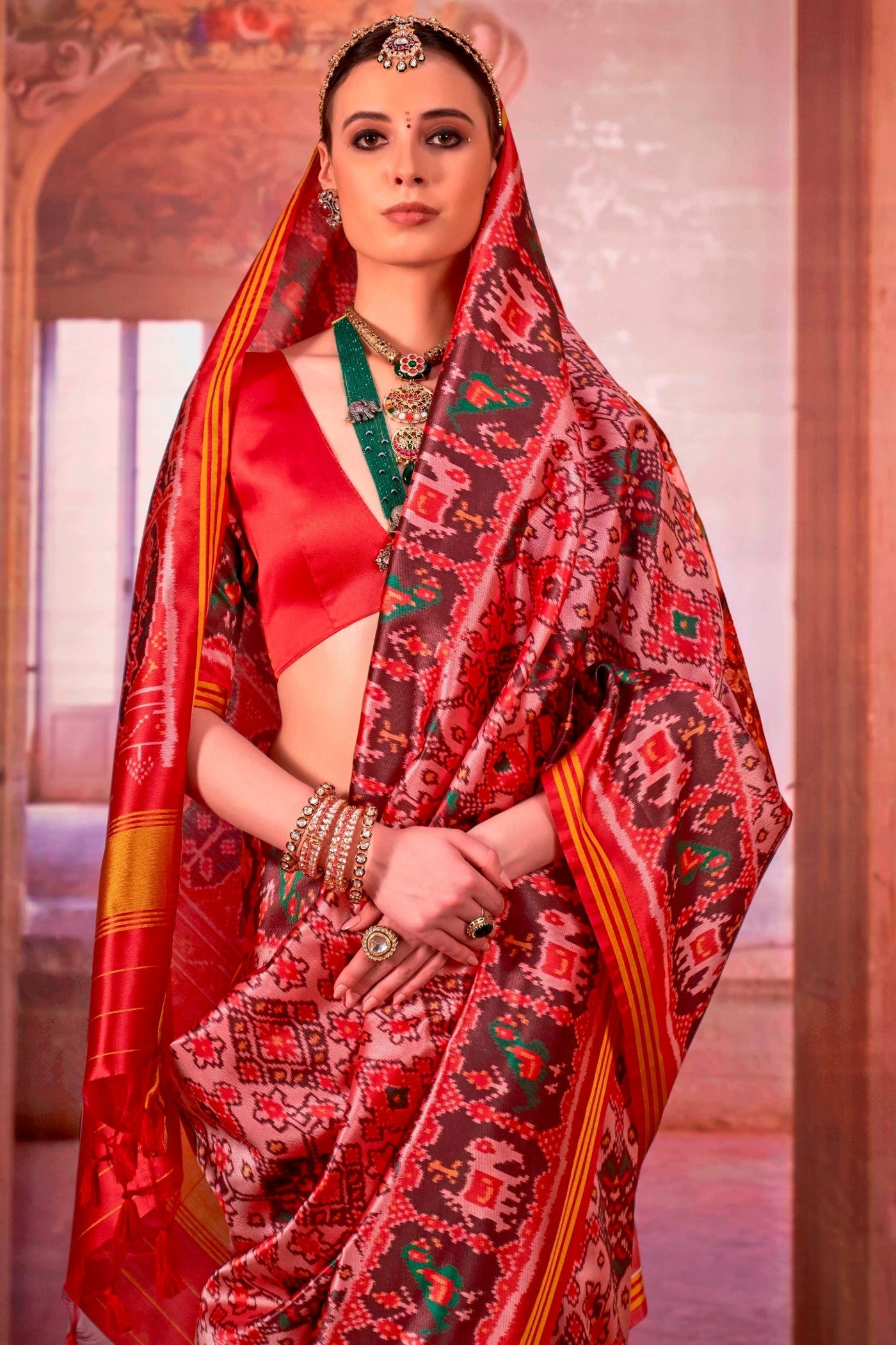 MySilkLove Cameo Pink Printed Patola Saree