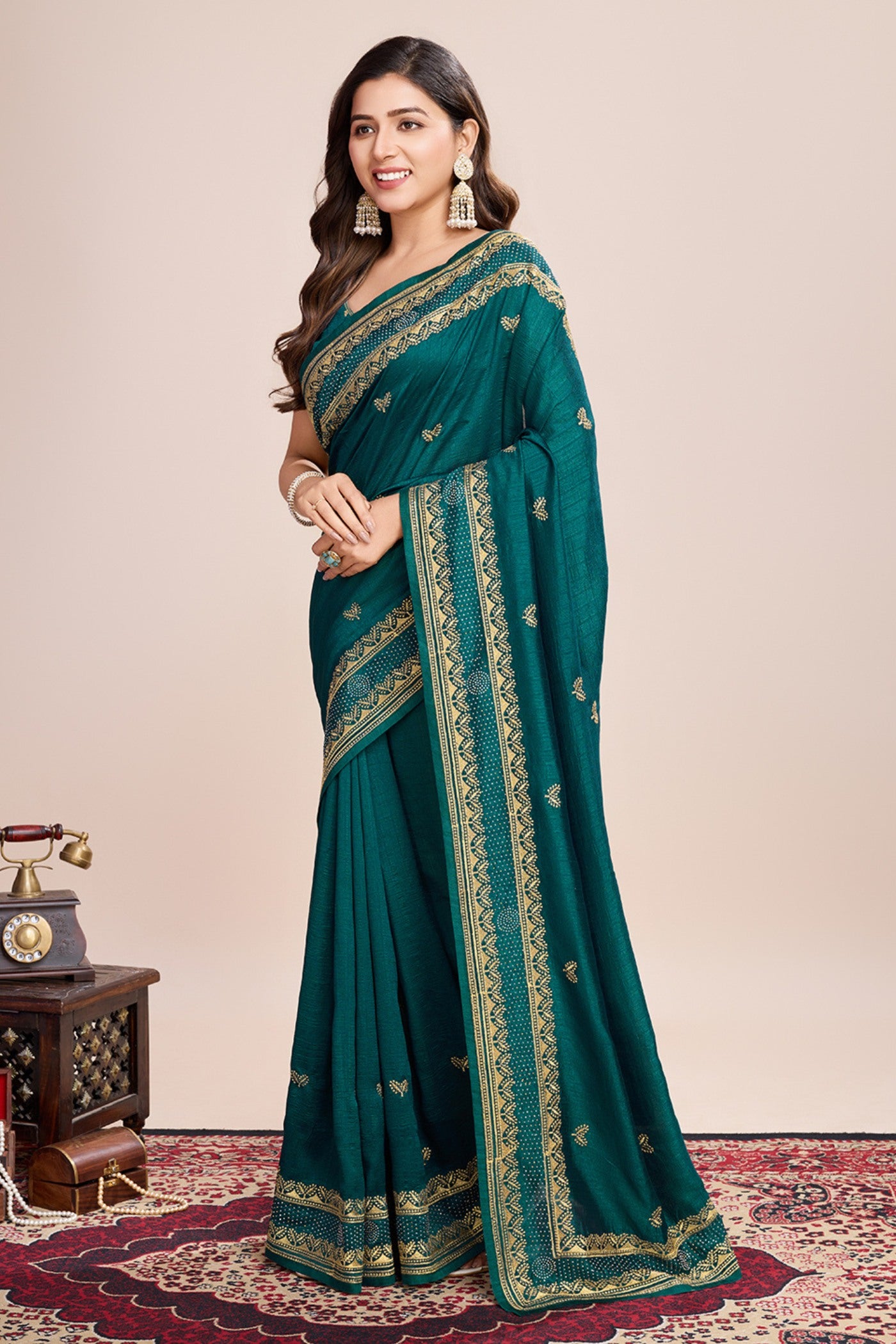 Buy MySilkLove Fern Green Designer Partywear Saree Online