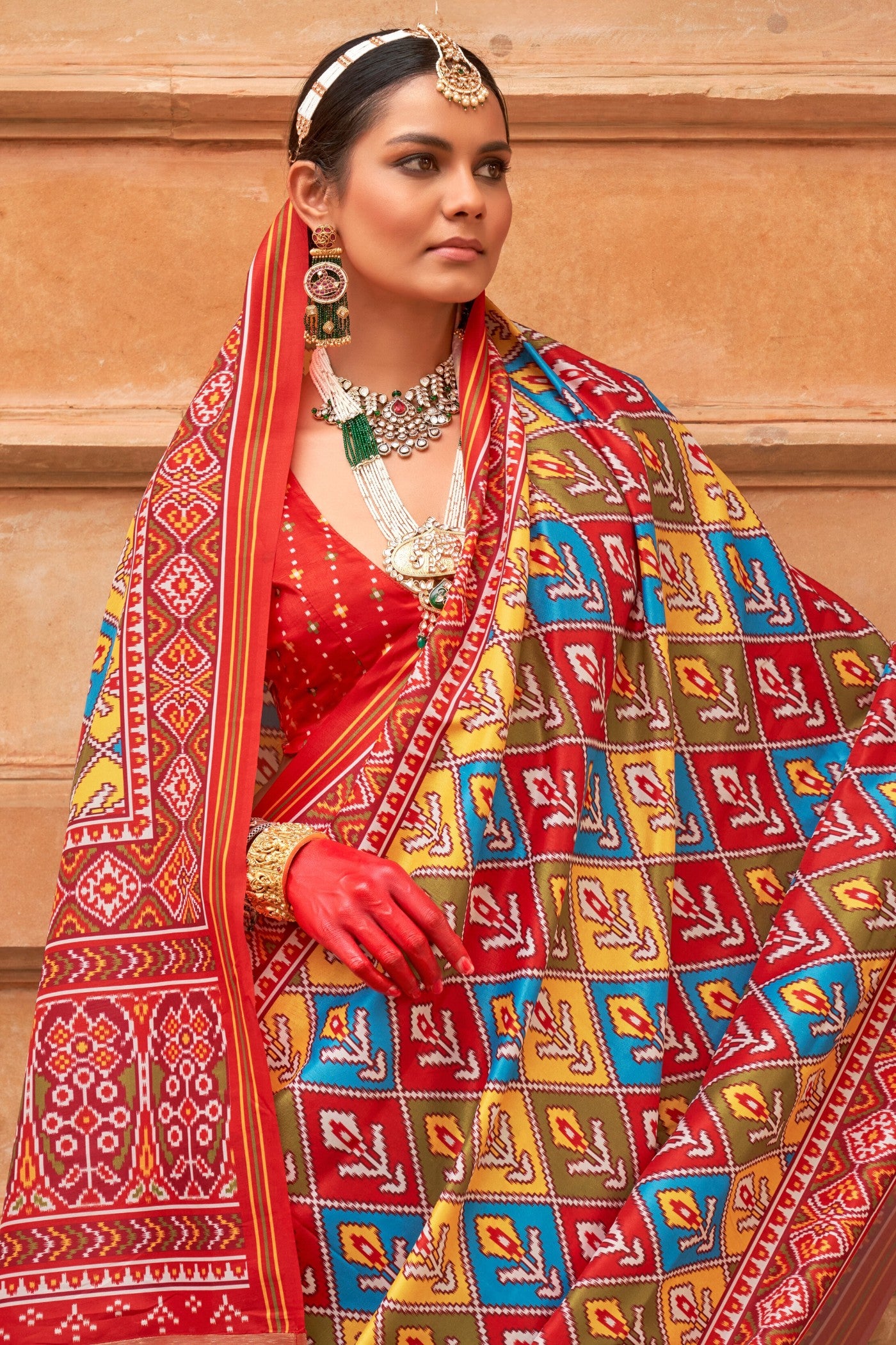 MySilkLove Multicolor Red Printed Patola Saree