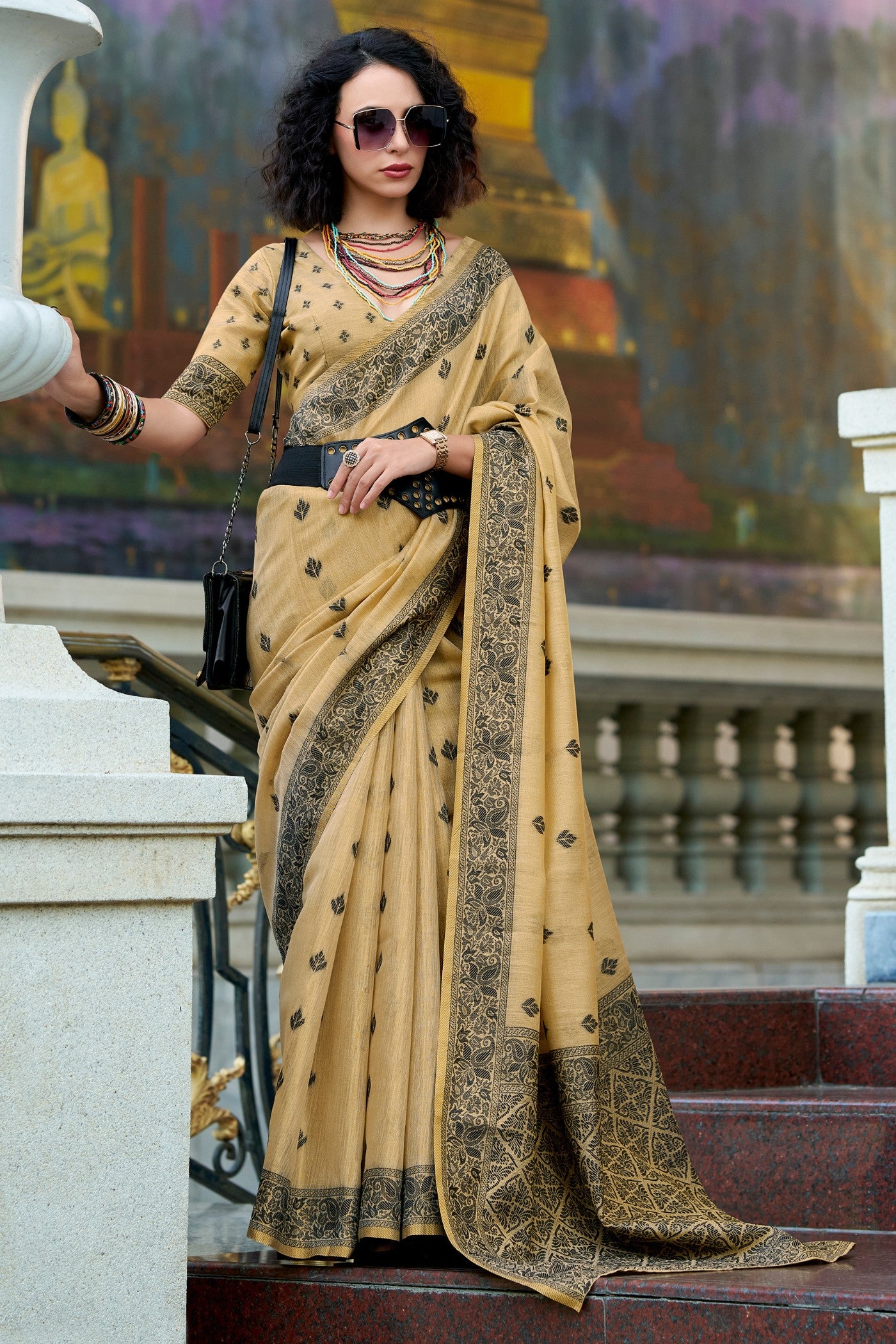 Buy MySilkLove Butter Cream Tissue Linen Saree Online