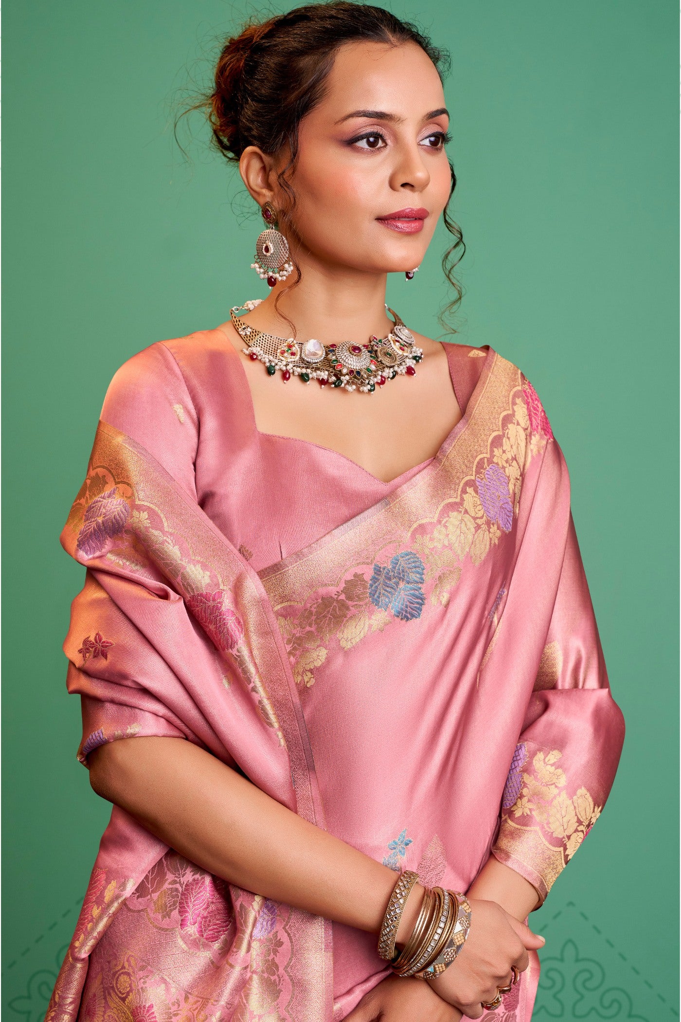 Buy MySilkLove Rosy Pink Handloom Satin Silk Saree Online