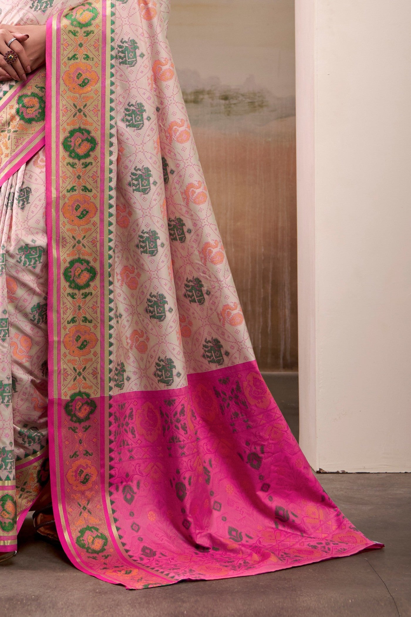 Buy MySilkLove Daisy Cream Woven Patola Silk Saree Online
