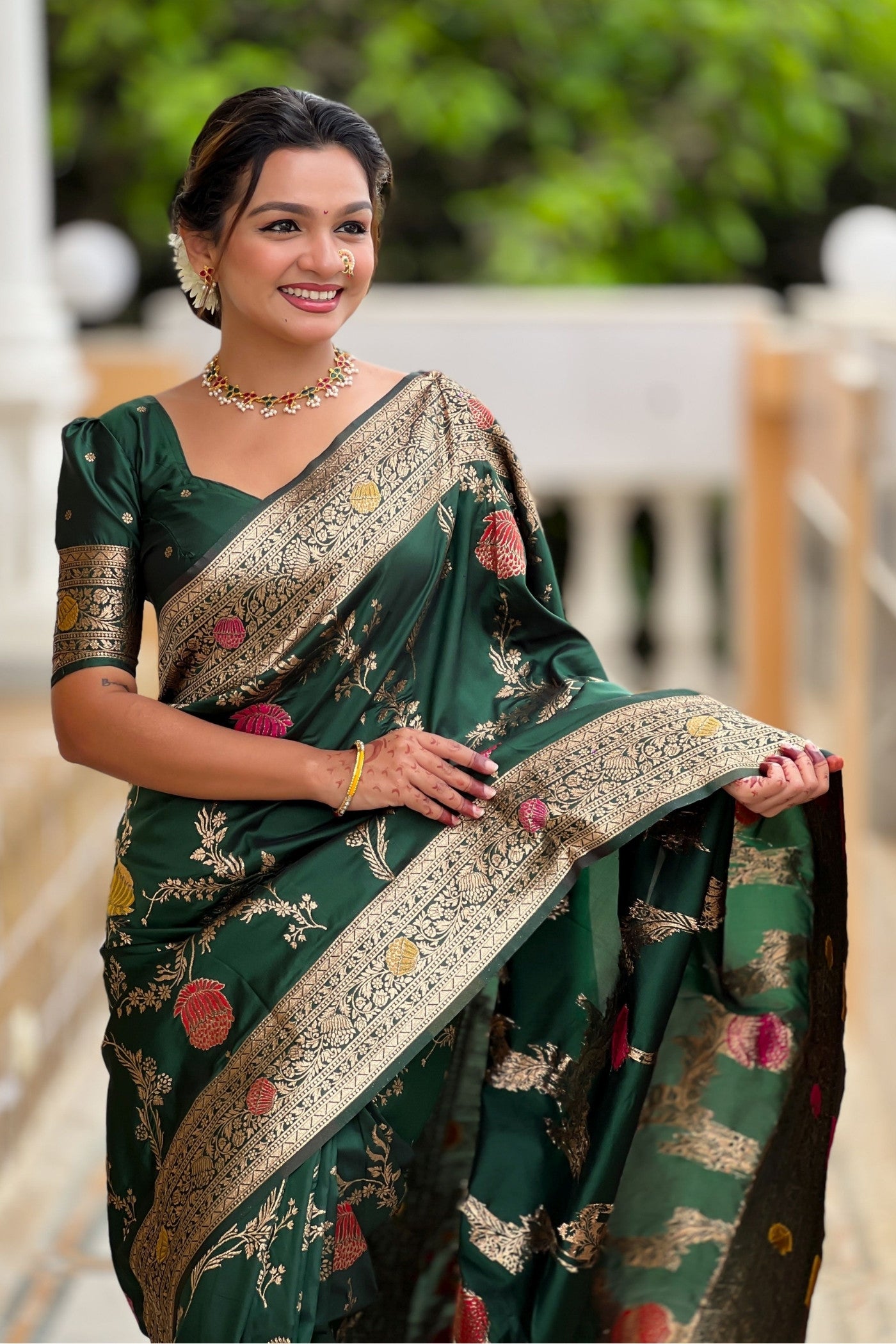 MySilkLove Fern Green Woven Banarasi Saree