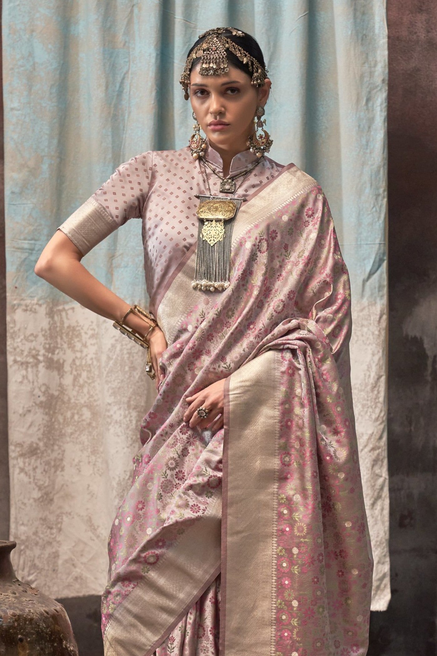 Buy MySilkLove Brandy Rose Pink Banarasi Handloom Saree Online