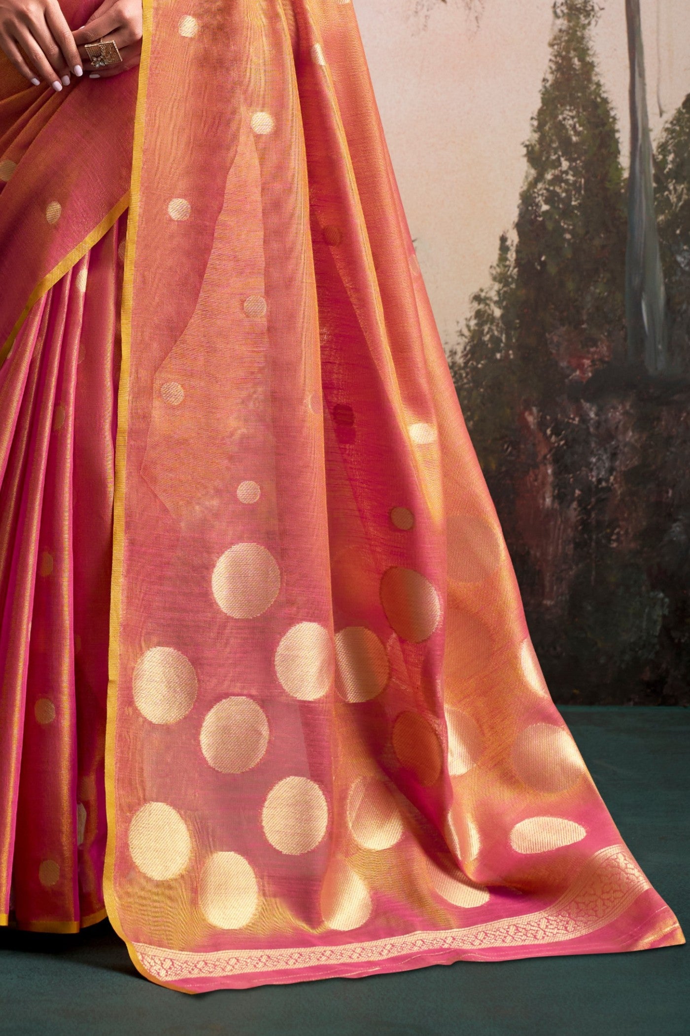 Buy MySilkLove Bright Peach Handloom Tissue Saree Online