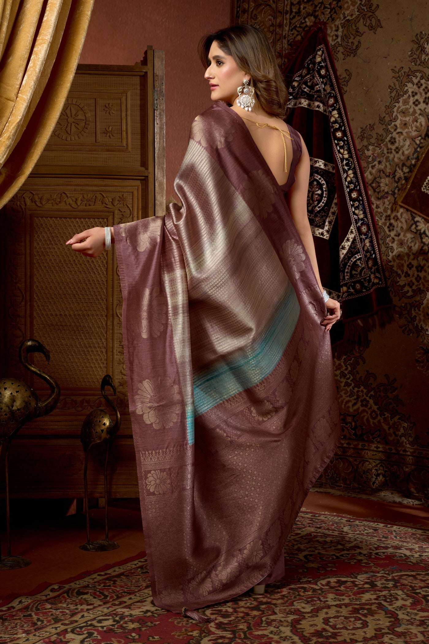 Buy MySilkLove Taupe Purple Banarasi Soft Silk Saree Online