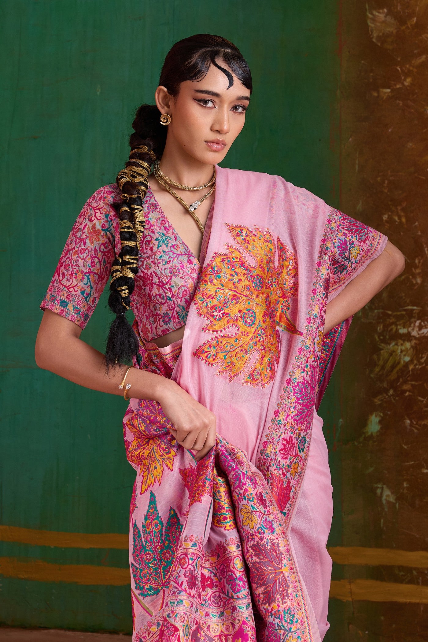 Buy MySilkLove Rubicund Pink Kashmiri Handloom Jamewar Saree Online