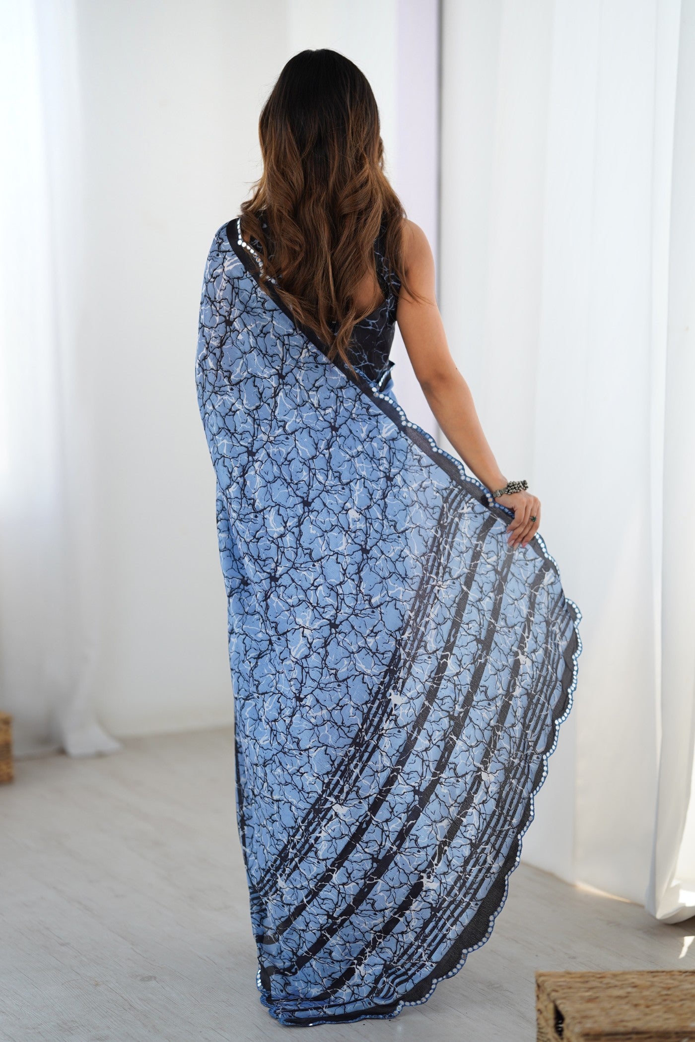 Buy MySilkLove Columbus Blue Chinon Partywear Saree Online