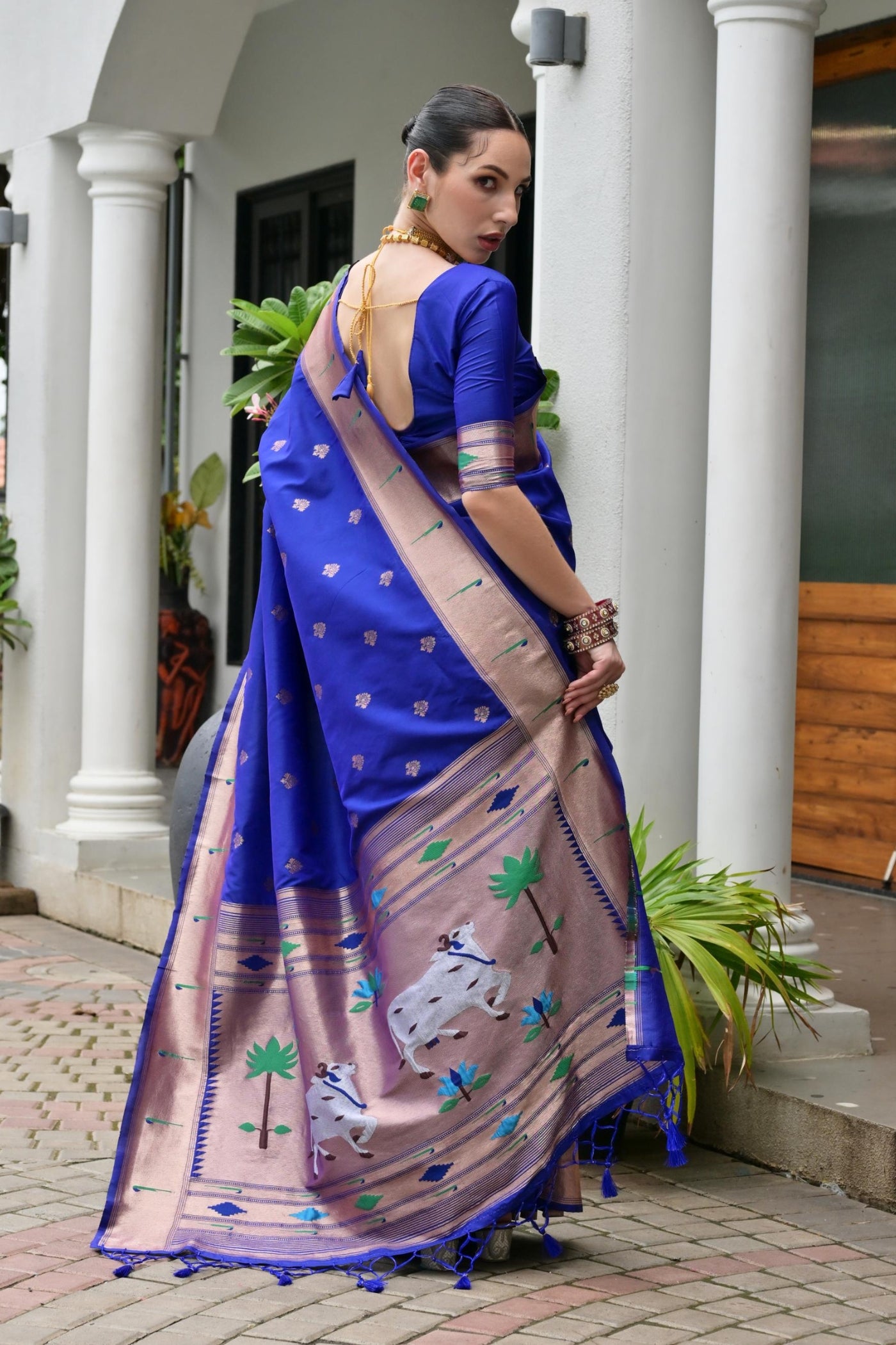 Buy MySilkLove Royal Blue Woven Paithani Saree Online