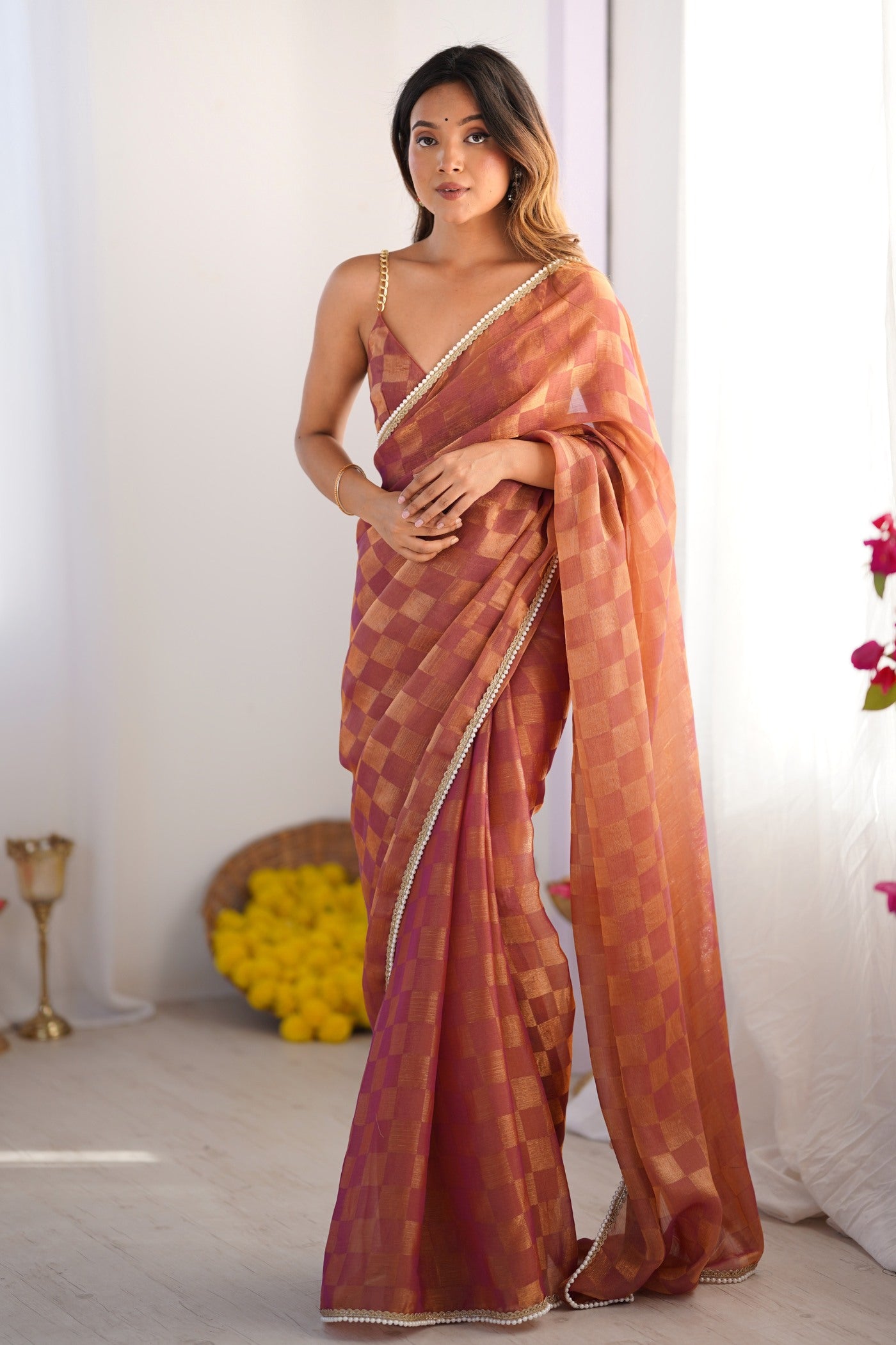 Buy MySilkLove Chocolate Brown Chiffon Partywear Saree Online
