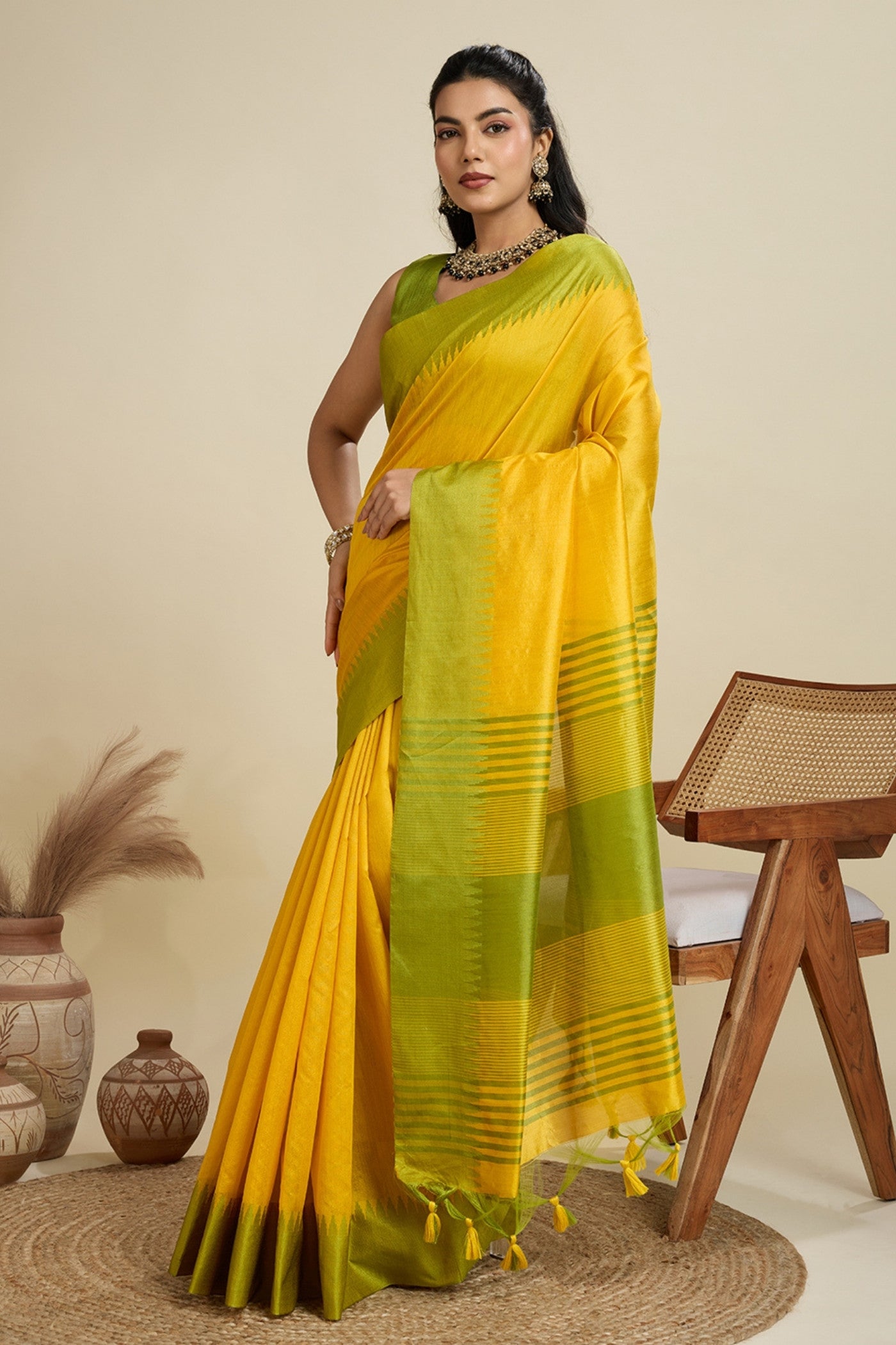 Buy MySilkLove Sun Flower Yellow Woven Raw Silk Saree Online