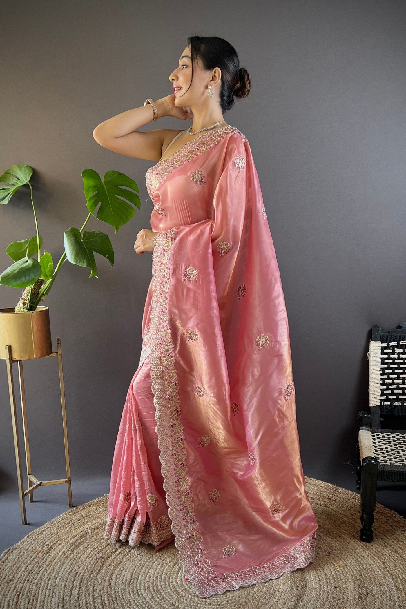 Buy MySilkLove Puce Peach Embroidered Party Wear Saree Online