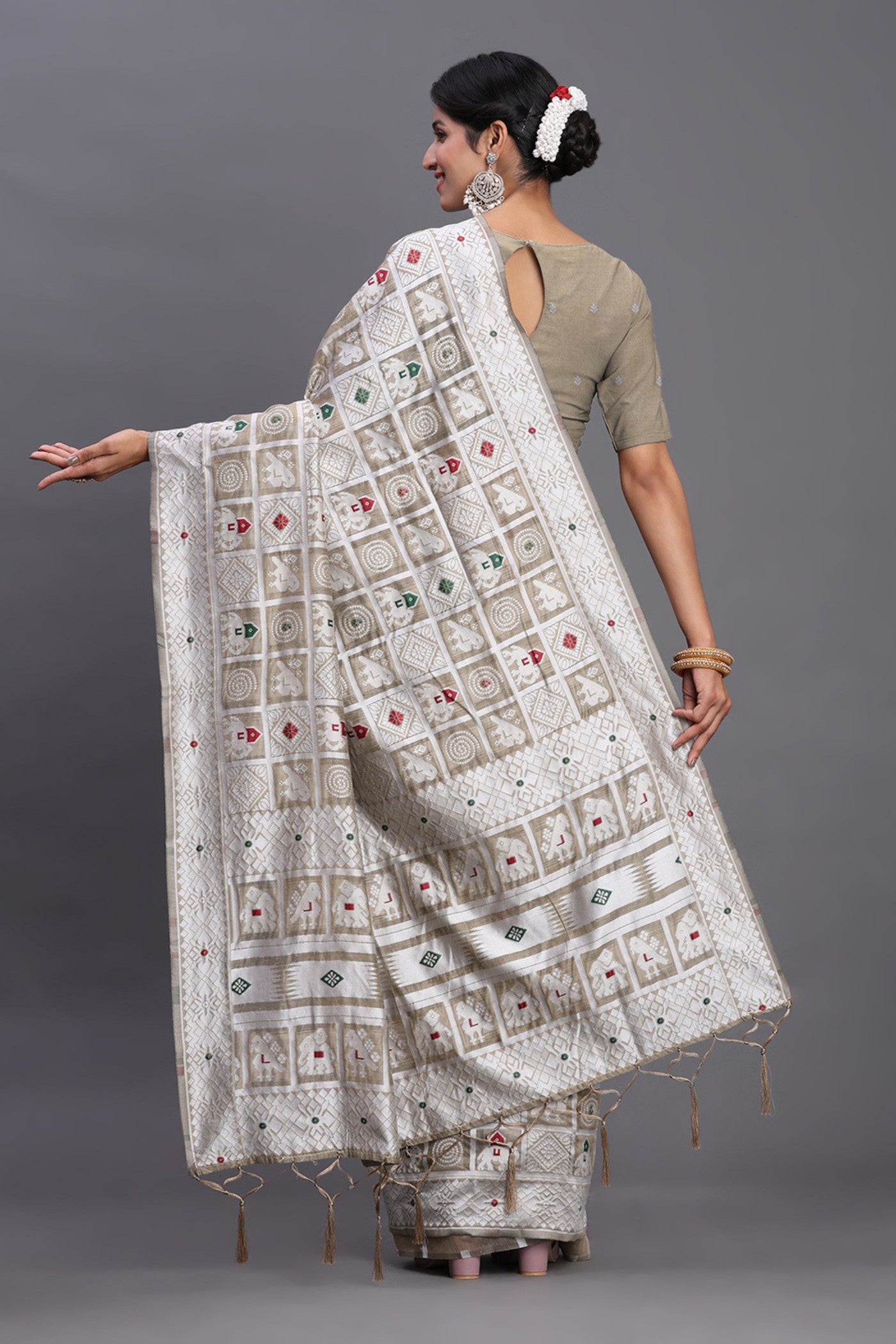 Buy MySilkLove Jet Grey Linen Cotton Saree Online