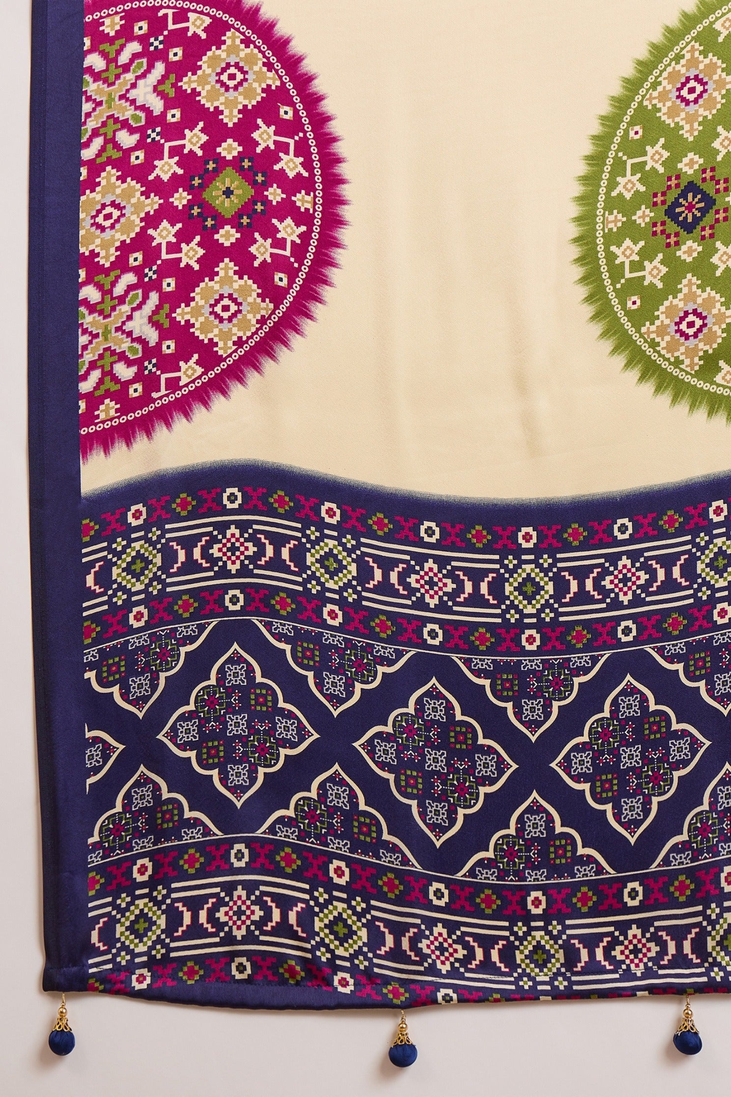 Buy MySilkLove Apricot Cream and Blue Modal Ajrakh Printed Silk Saree Online