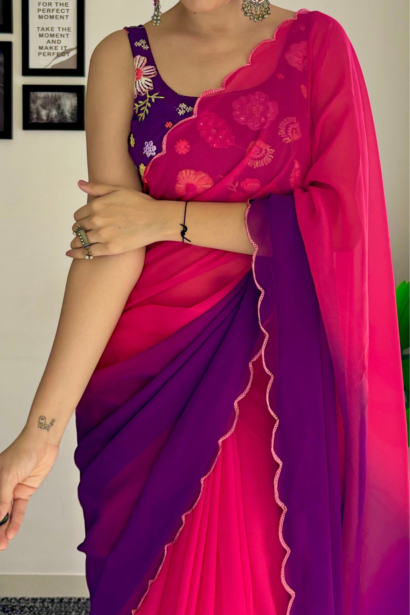 Buy MySilkLove Magenta Pink Georgette Saree Online