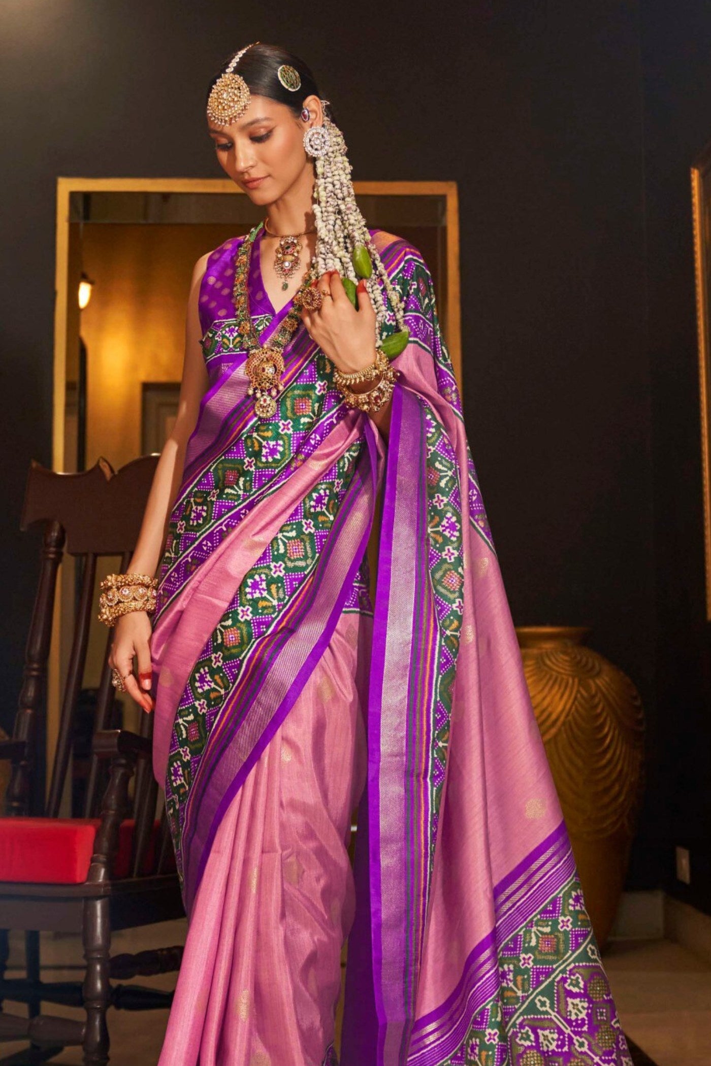 Buy MySilkLove Tonys Pink Printed Patola Saree Online