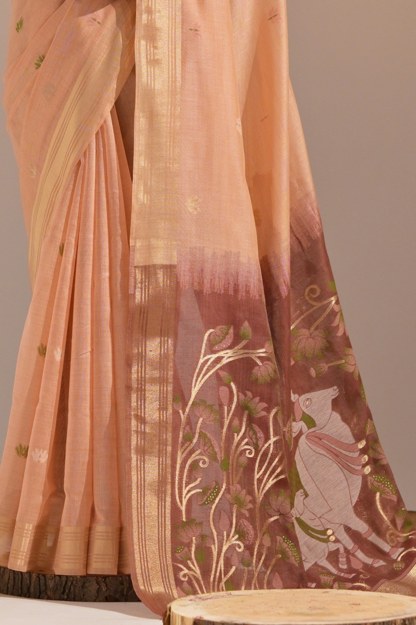 Buy MySilkLove Plum Peach Woven Muga Cotton Saree Online