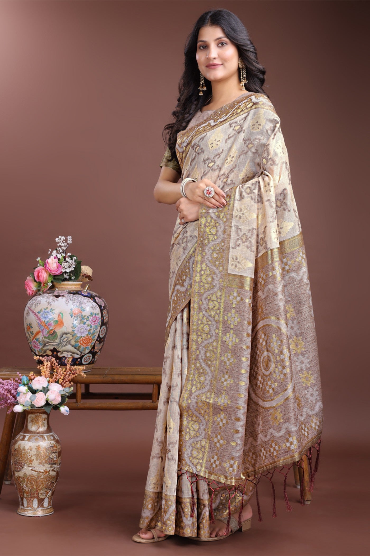 Buy MySilkLove Shark Grey Linen Cotton Saree Online