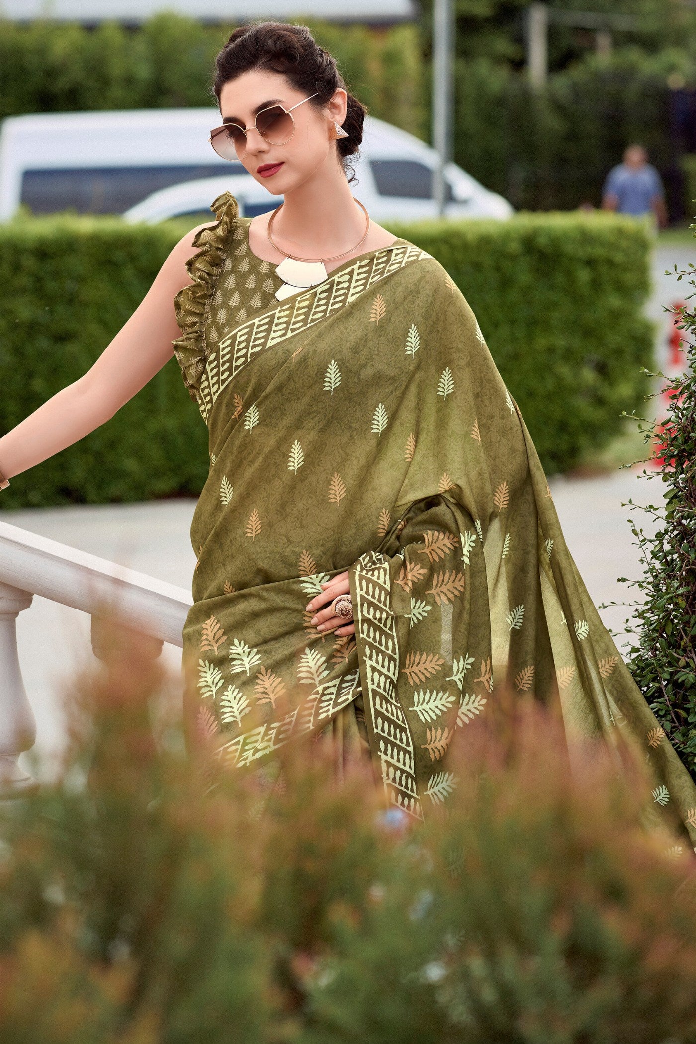 Buy MySilkLove Misty Moss Green Mul Mul Cotton Saree Online