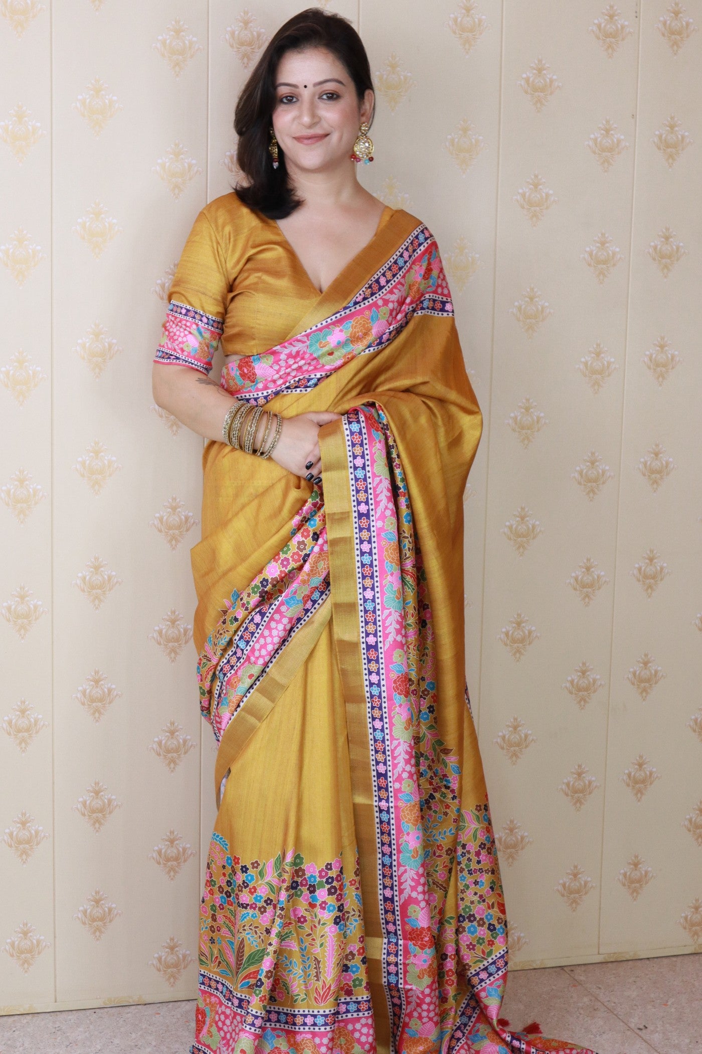 Buy MySilkLove Cyber Yellow Banarasi Printed Saree Online