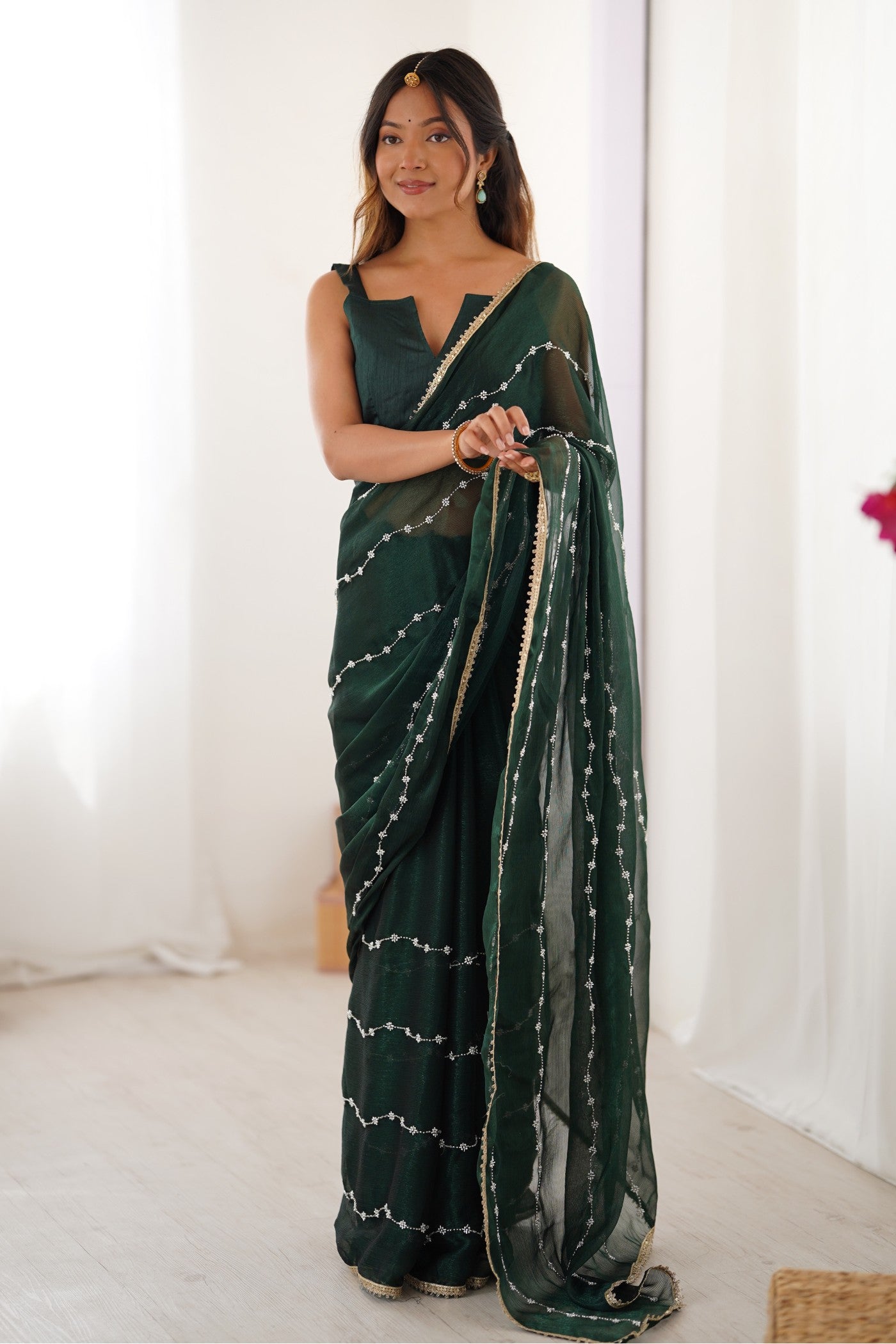 Buy MySilkLove Spring Green Chiffon Partywear Saree Online