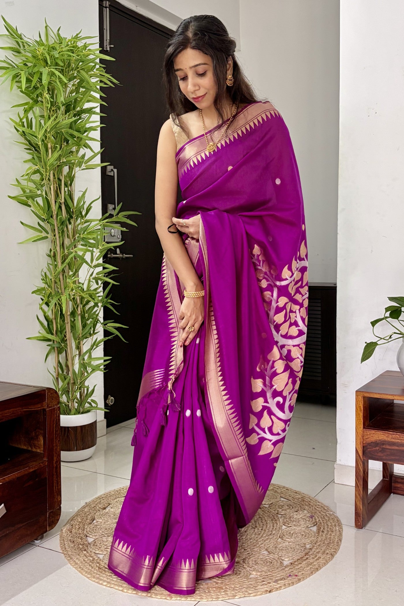 Buy MySilkLove Mulberry Purple Handloom Satin Linen Silk Saree Online