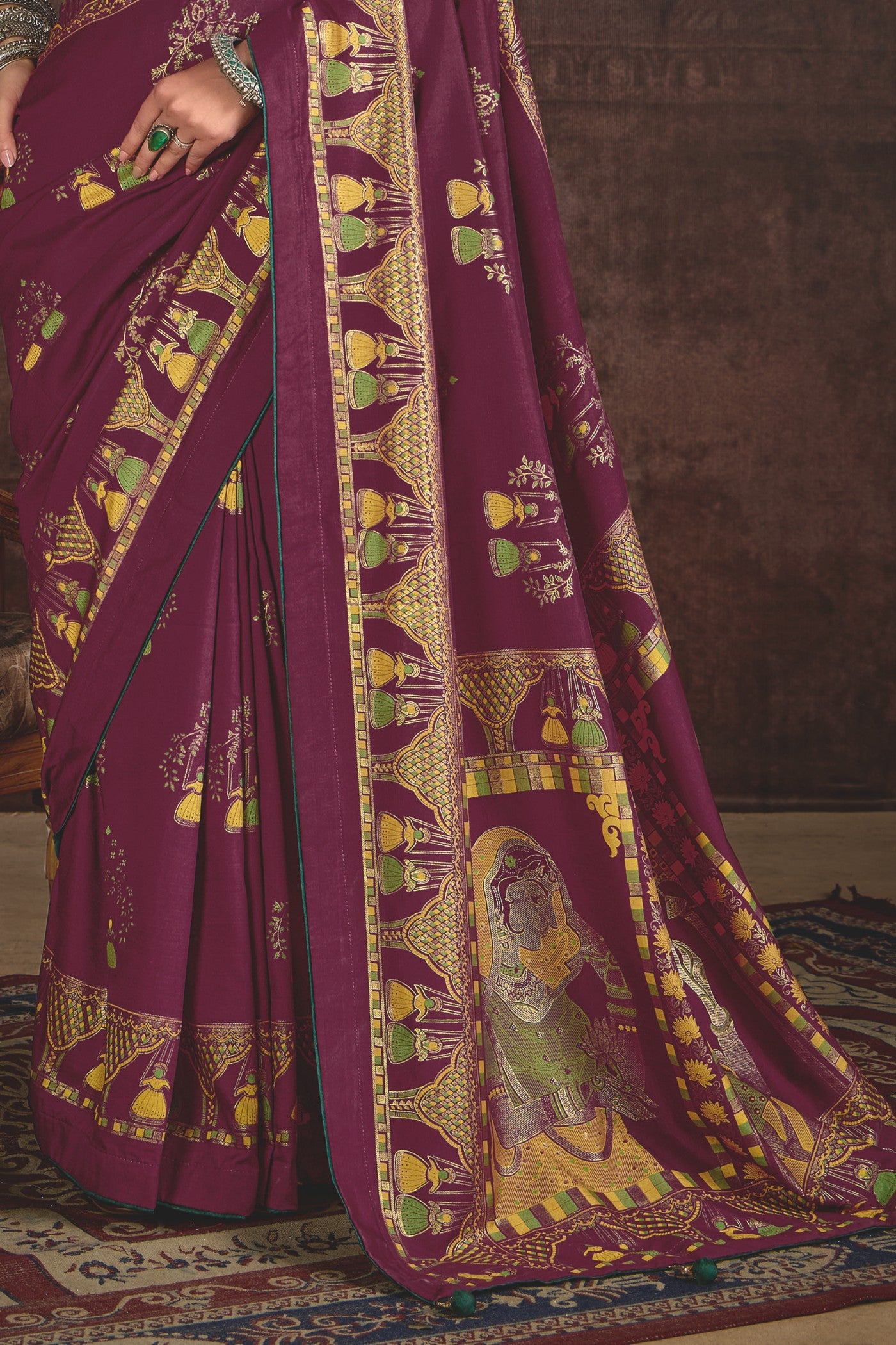 Buy MySilkLove Berry Marron Tussar Rajwadi Printed Silk Saree Online