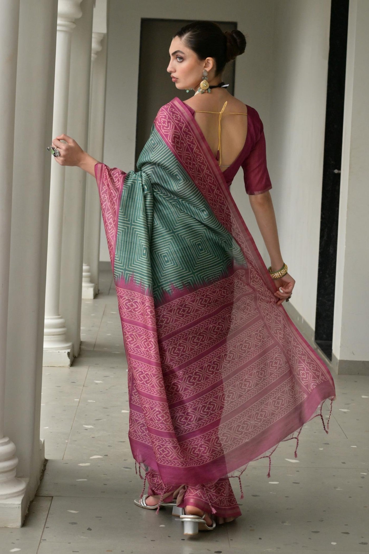 Buy MySilkLove Amazon Green Printed Tussar Silk Saree Online