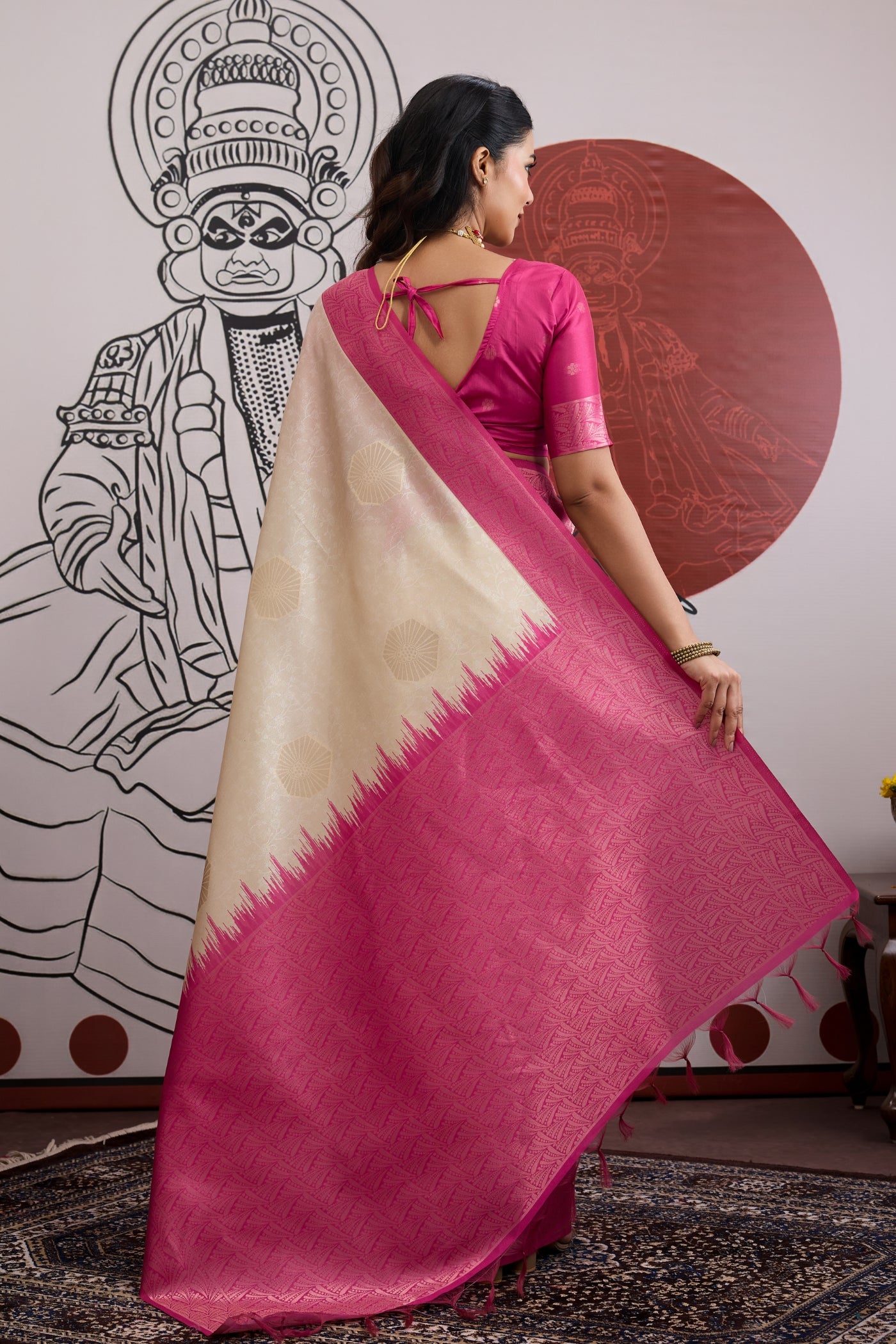 Buy MySilkLove Oyster Cream and Pink Handloom South Silk Saree Online
