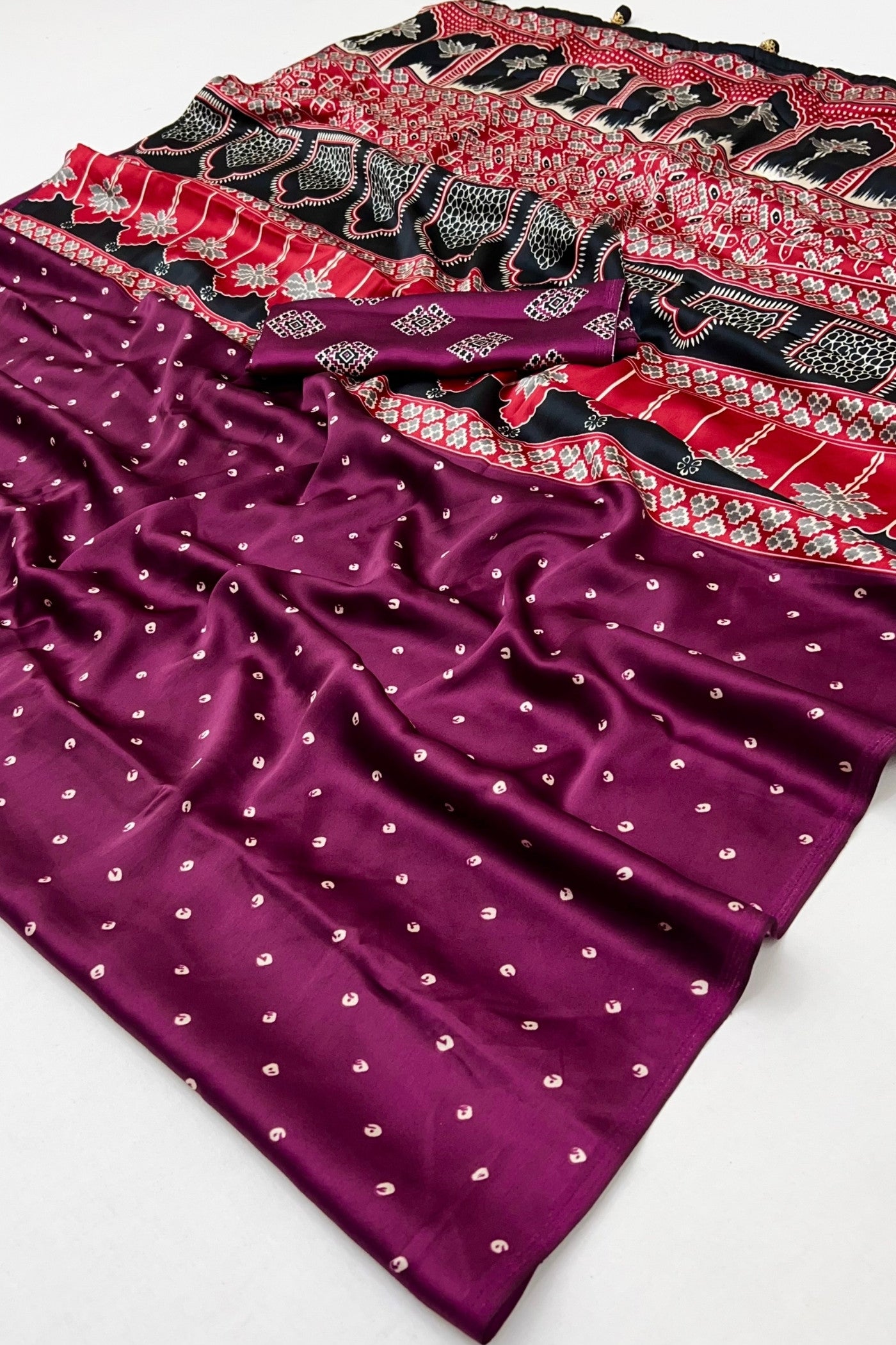 Buy MySilkLove Petunia Purple Ajrakh Printed Satin Crepe Silk Saree Online