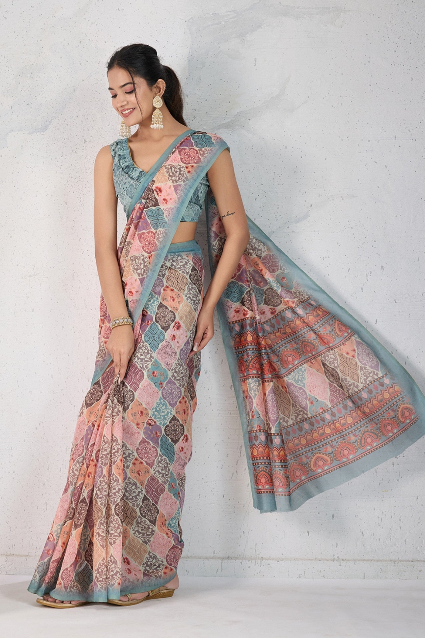 Buy MySilkLove Dusty Peach Digital Printed Saree Online