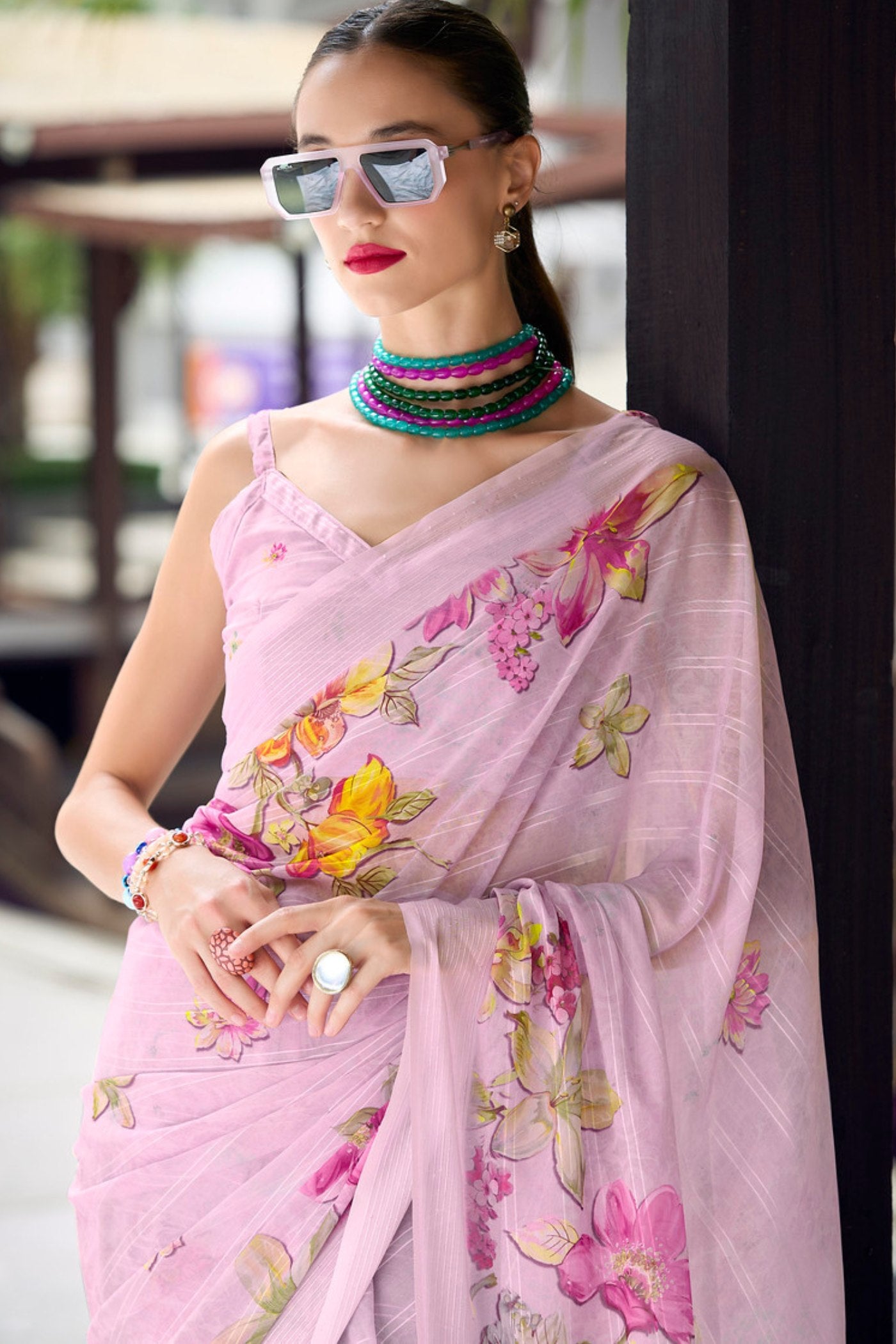 Buy MySilkLove Blossom Pink Chiffon Silk Saree Online