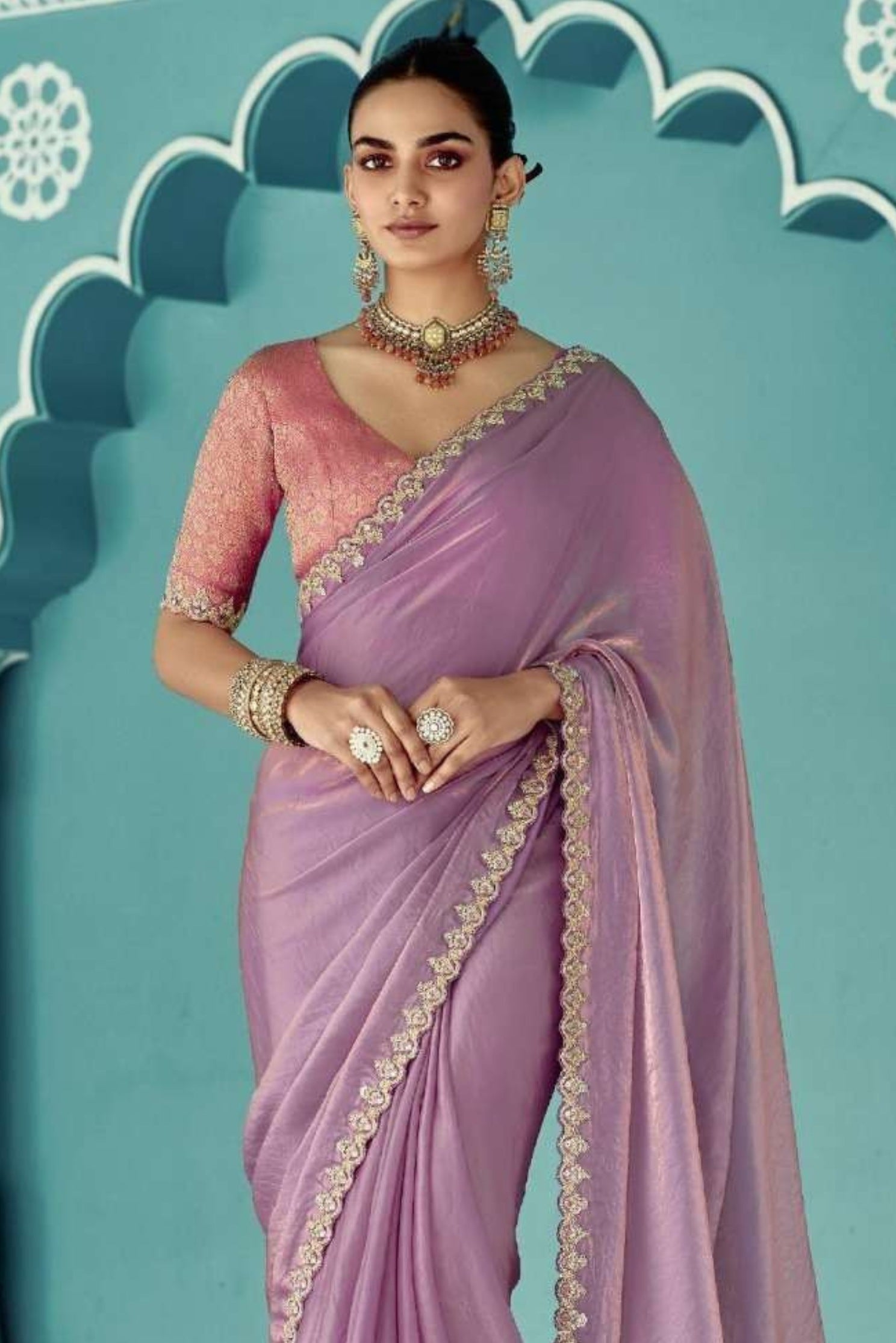 MySilkLove Light Mauve Purple Embroidered Tissue Designer Saree