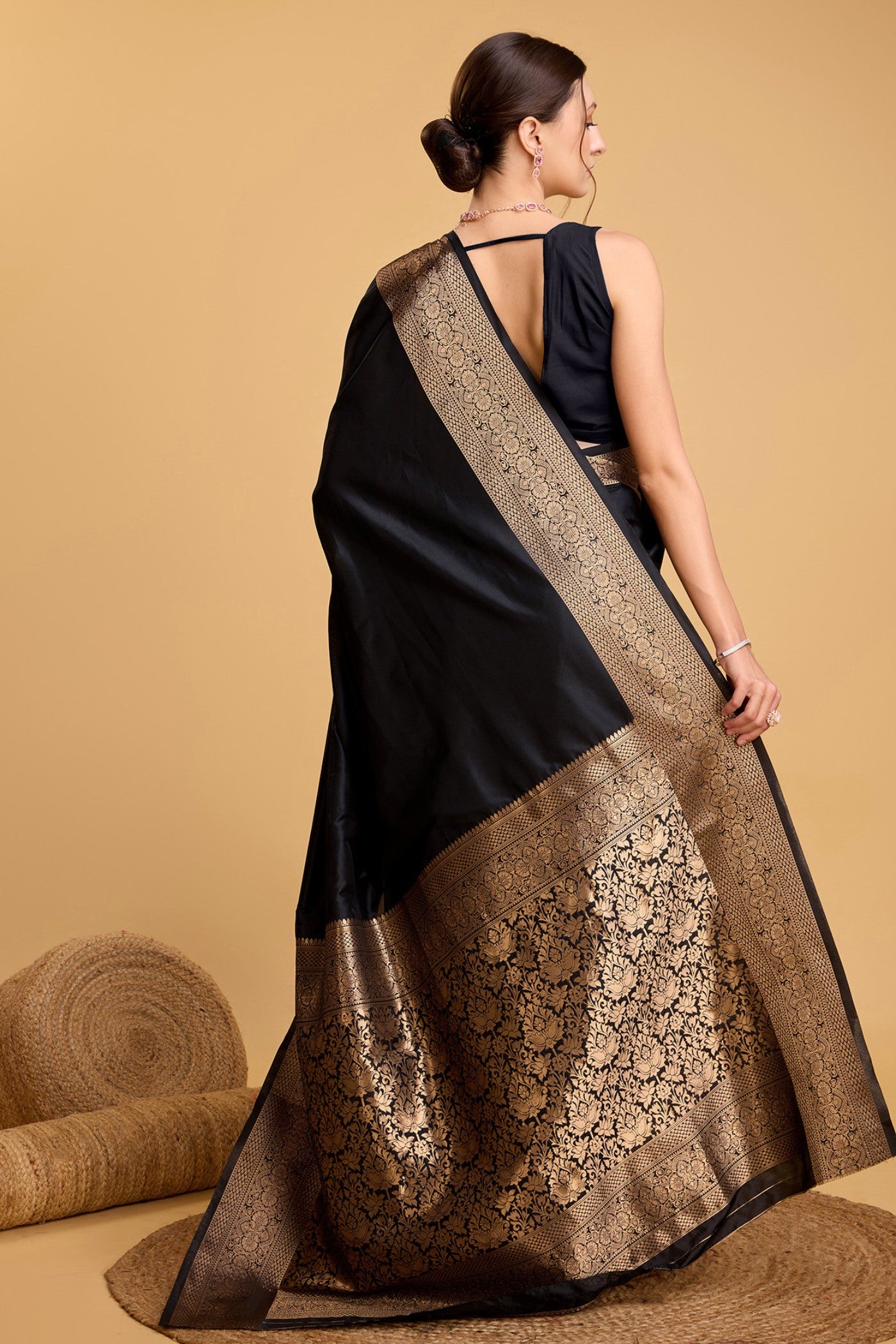 Buy MySilkLove Bistre Black Woven Banarasi Saree Online