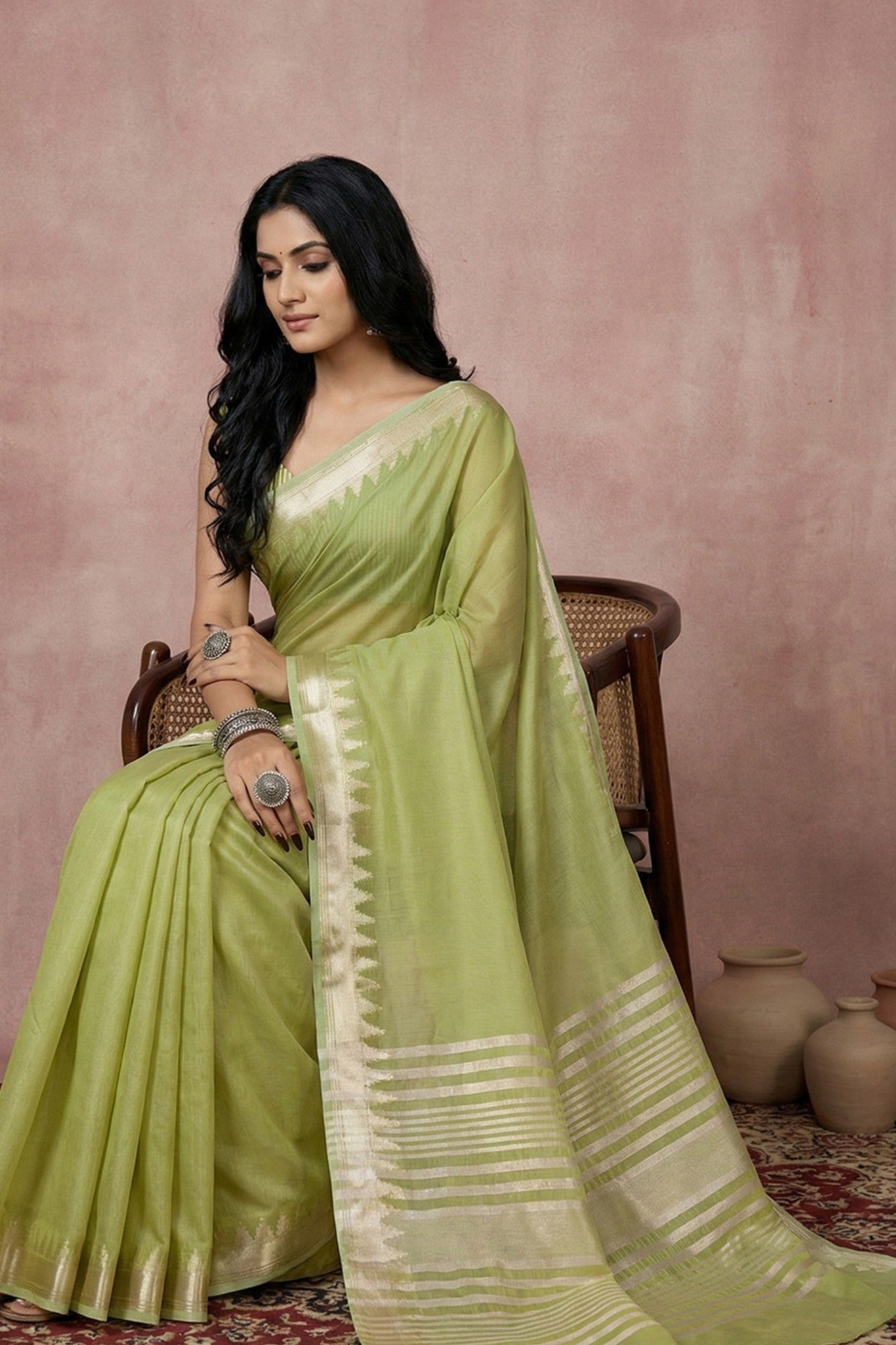 MySilkLove Pista Green Woven Banarasi Soft Silk Saree