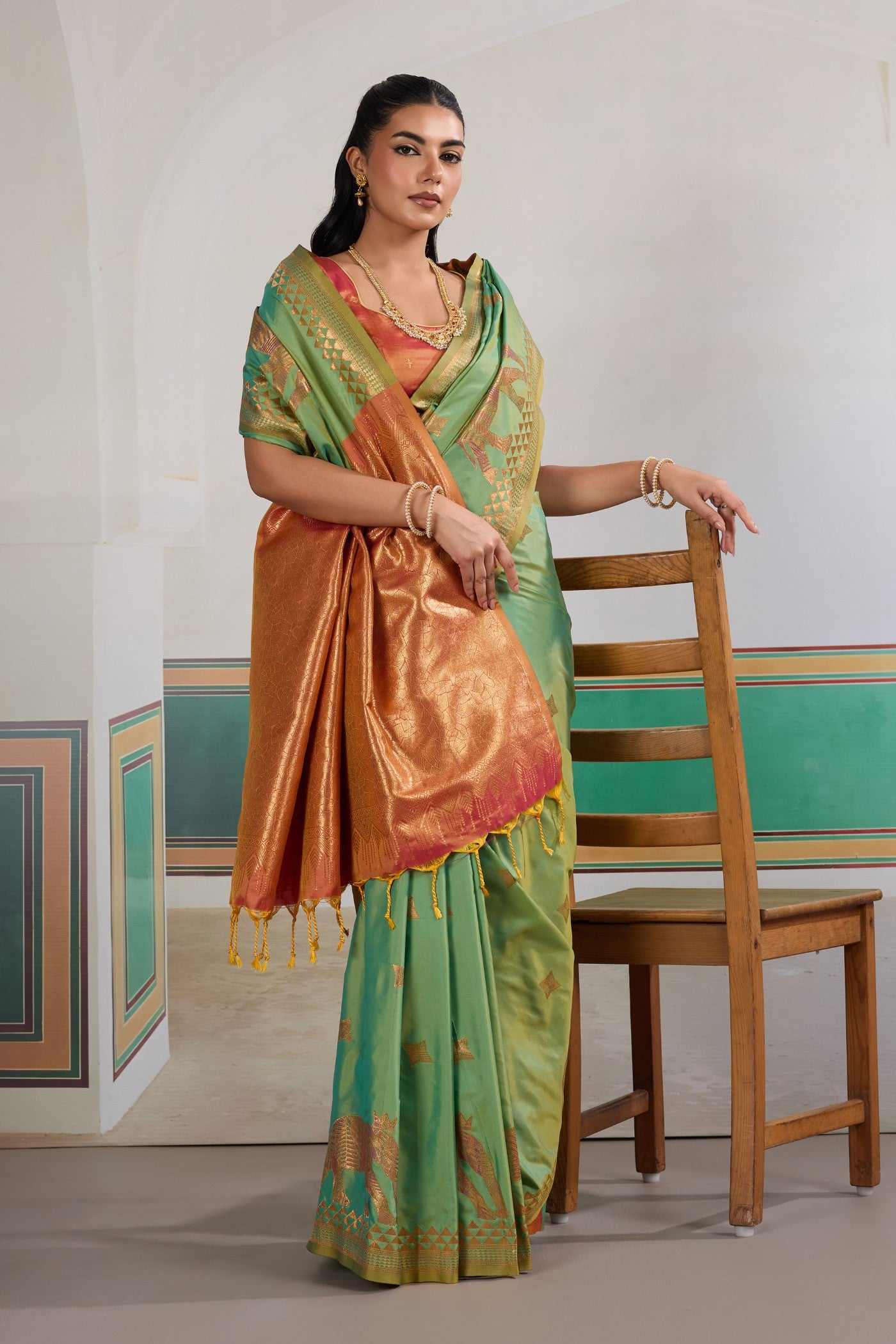 Buy MySilkLove Lawn Green Banarasi Handloom Saree Online